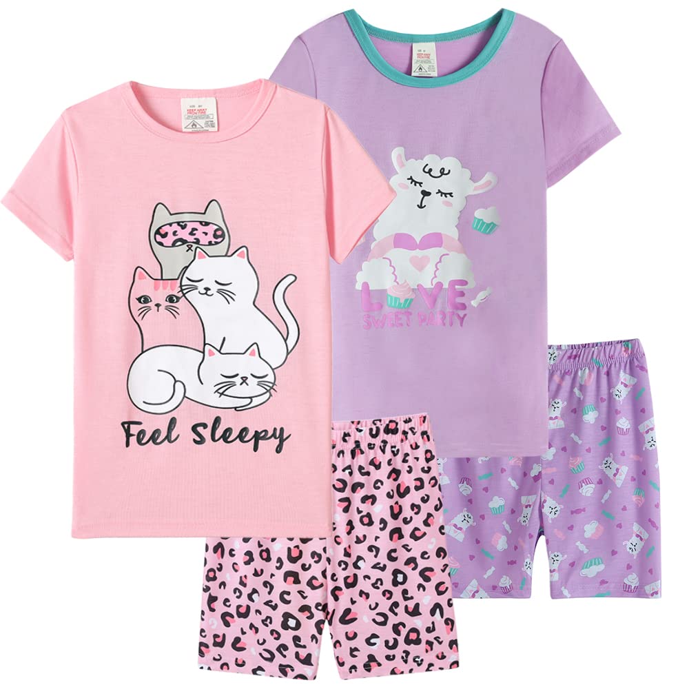 MyFav Big Girls Summer Pajama Set - Heart Print Cute Sleepwear Shorts for Women & Teens - Perfect for Sleepovers, Vacation & Cozy Nights