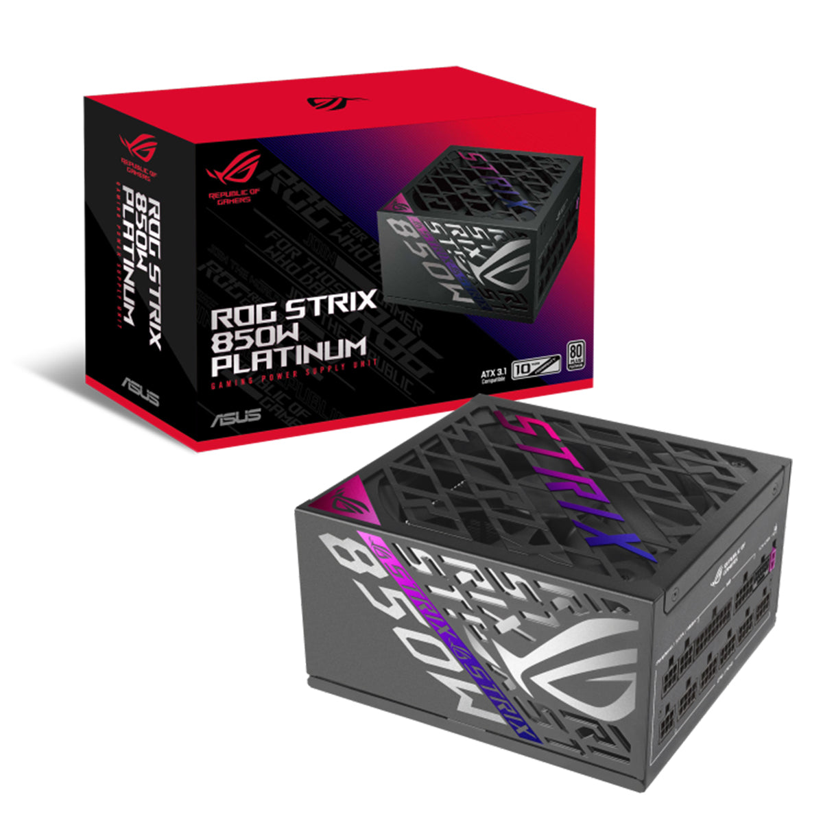ASUS ROG STRIX 850W 80 Plus Platinum Certified Fully Modular Power Supply - High Performance PSU for Gaming PC, Workstation & Crypto Mining Rig