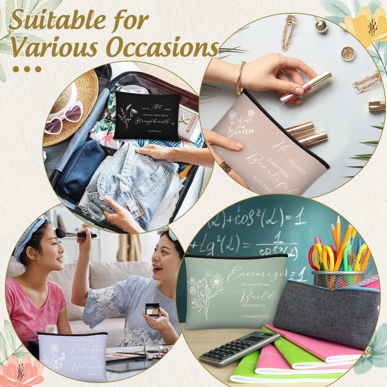 Jetec 30 PCS Christian Gift Set for Women - Inspirational Bible Verse Cosmetic Bags & Pencil Pouches with Zipper - Religious Valentine's Day Gifts for Mom, Sister, Friends - Travel Makeup Organizer (Simplicity Style) - Perfect for Church, Bible Study, Travel & Daily Use