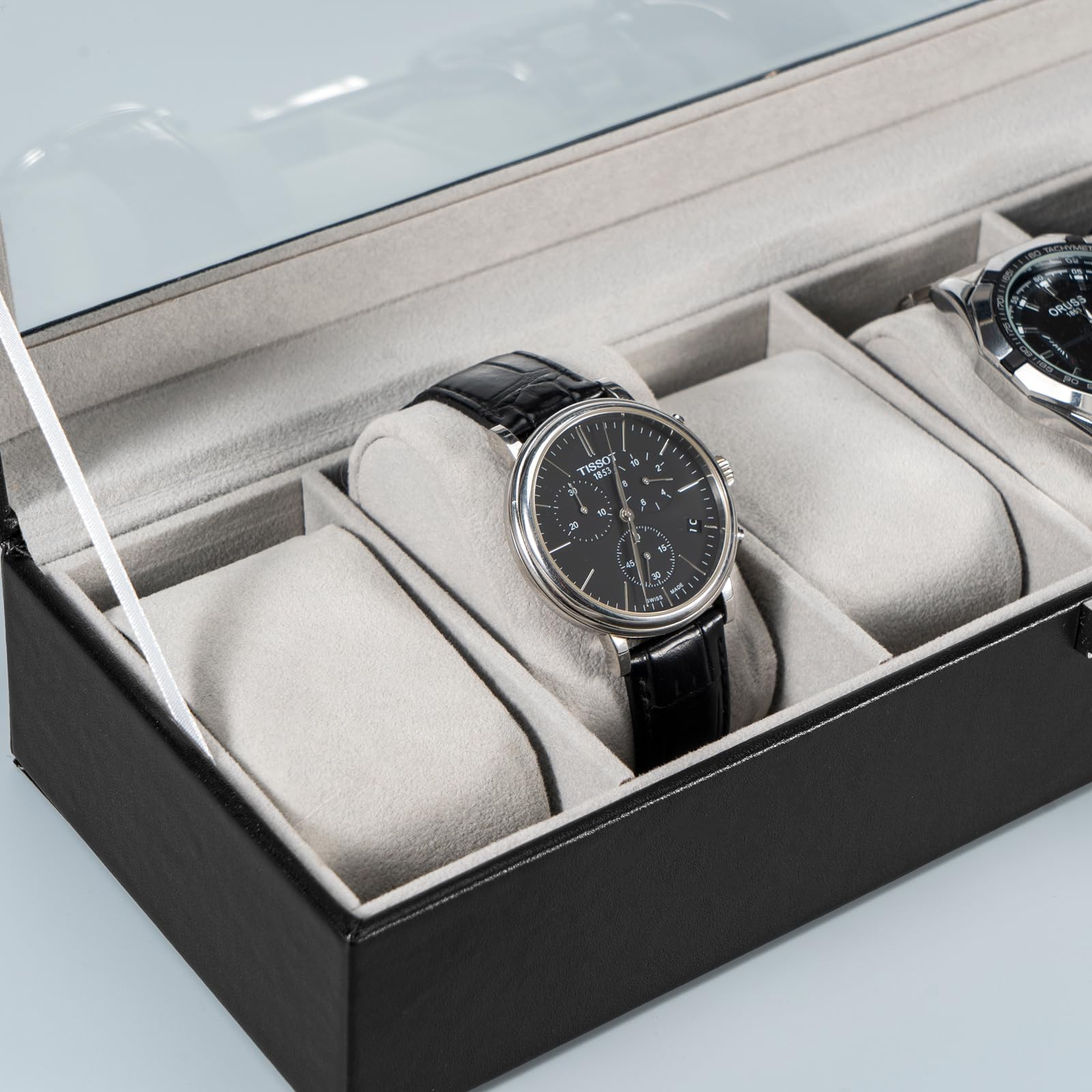 ProCase 6-Slot Watch Box for Men - Premium Watch Storage Organizer with Glass Lid, Black - Perfect for Watch Display, Collection & Travel Accessories