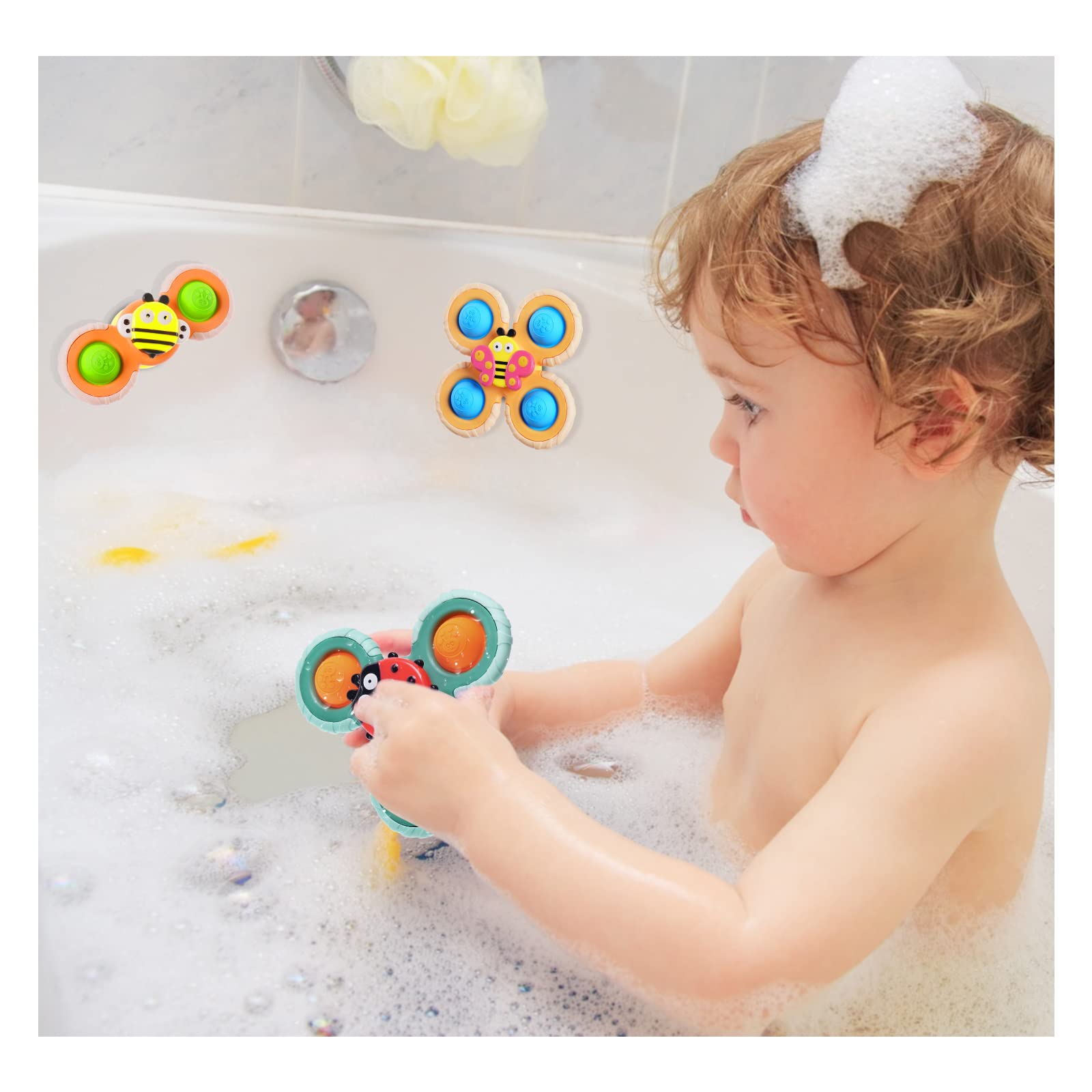 Vicloon 3-Piece Spinning Bath Toys for Kids - BPA-Free Suction Cup Sensory Toys for Babies & Toddlers | Fun Educational Bath Time Learning & Play