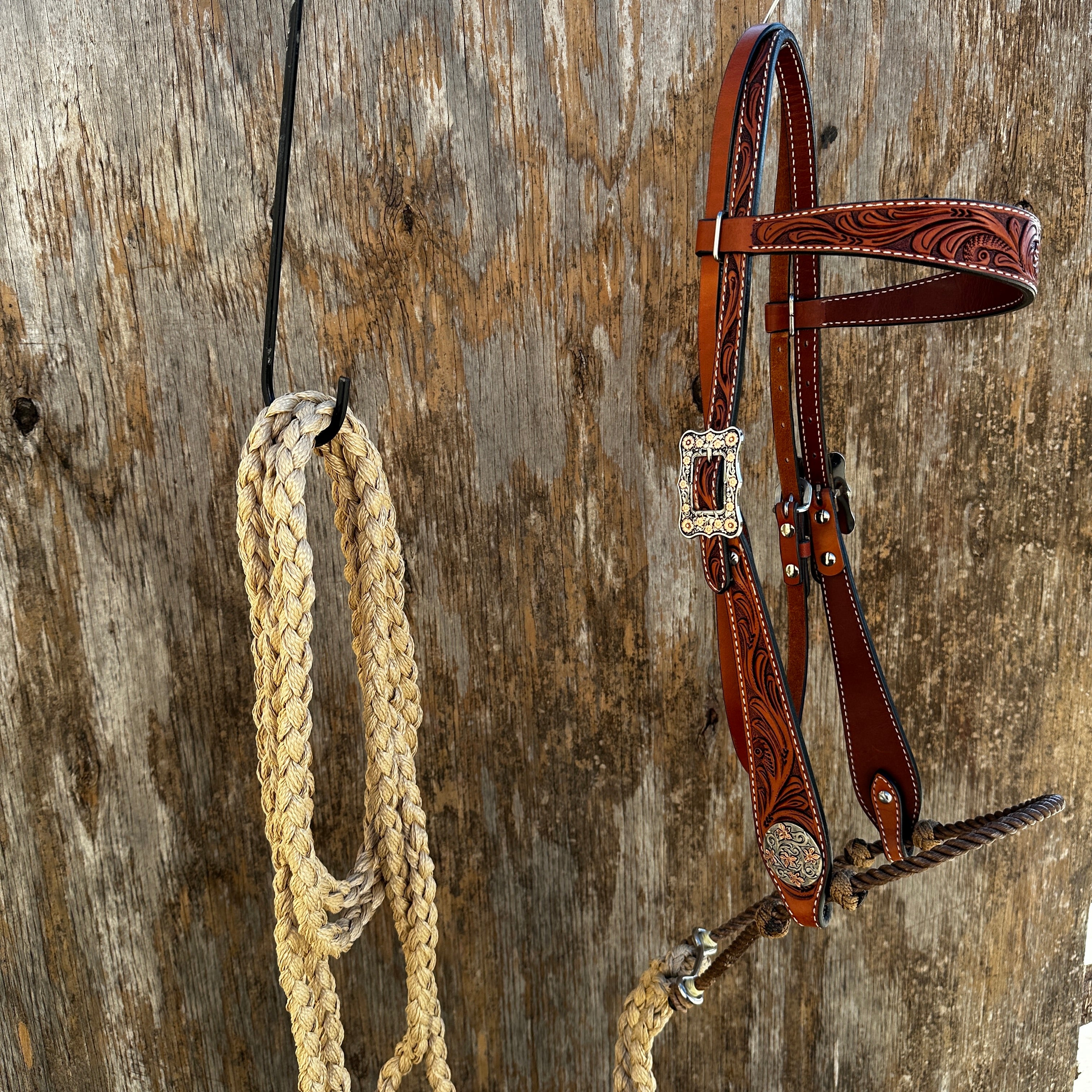 Floral Tooled Buckaroo Loping Hackamore Horse Training Headstall - Western Style Leather Hackamore Bridle for Horses #LHK102 - Perfect for Trail Riding, Ranch Work & Horse Training