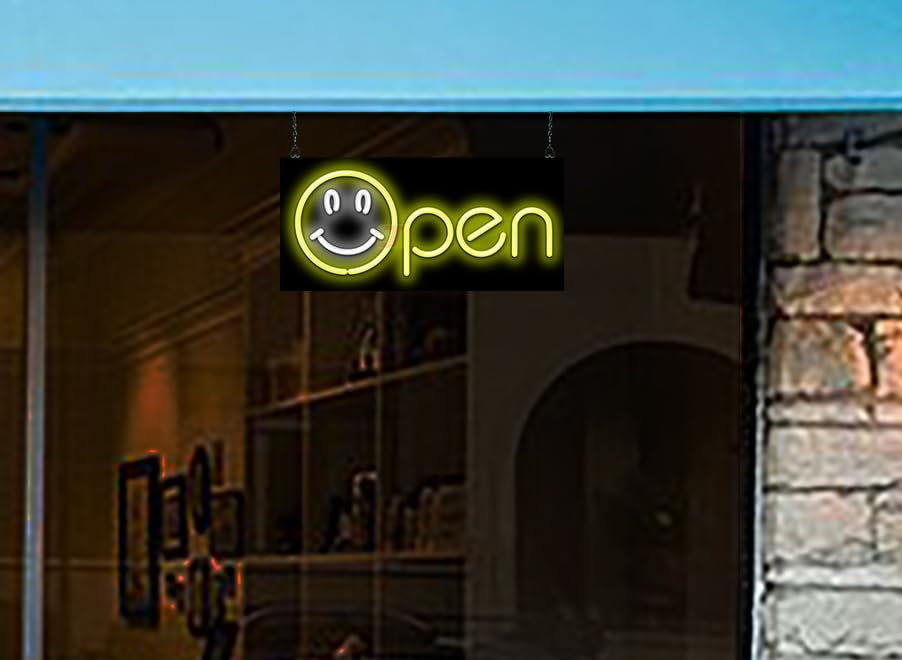 Happy Face Open Small Neon Sign - Retro LED Wall Decor for Home, Bar, Cafe & Office - Perfect for Parties, Events & Indoor Lighting