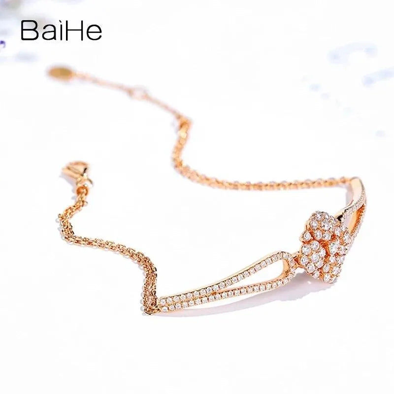 18K Rose Gold Snowflake Diamond Bracelet for Women - Solid H/SI Natural Diamond Wedding Jewelry - Elegant Gift for Anniversary, Valentine's Day & Special Occasions