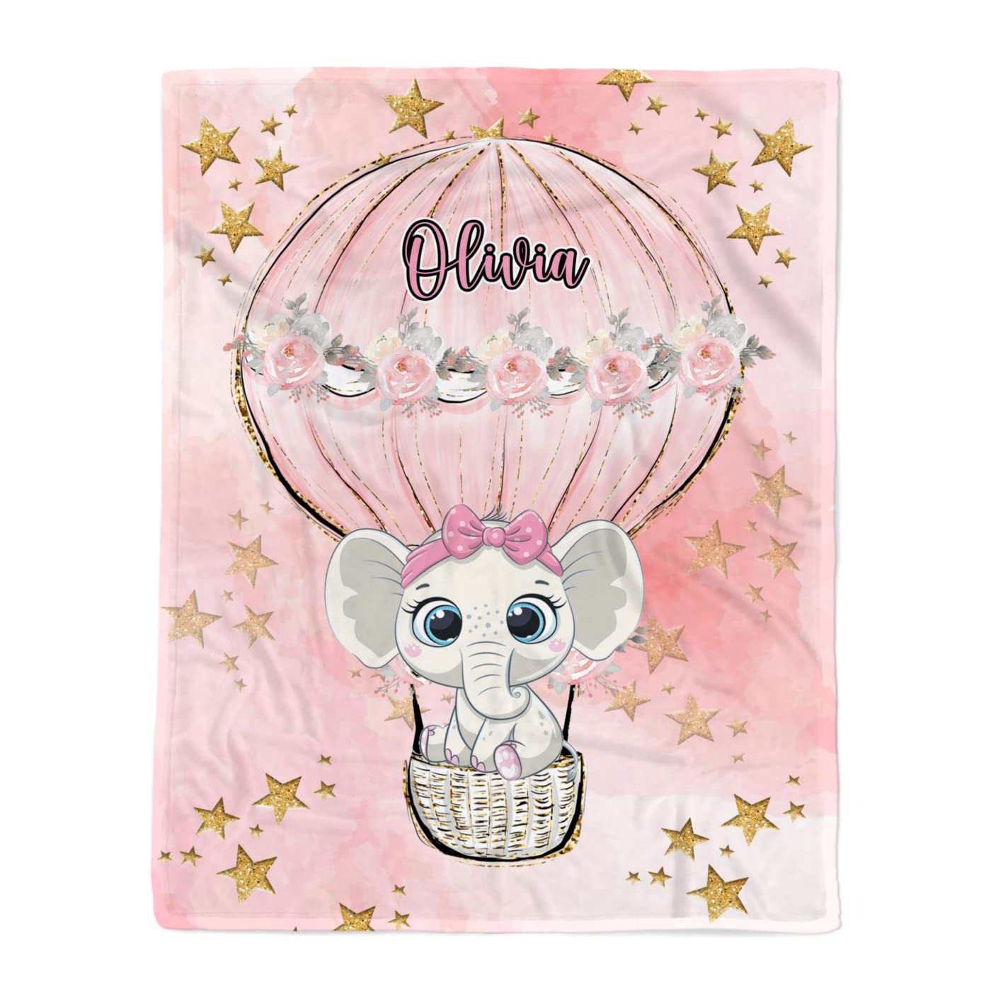 Personalized Elephant Baby Blanket - Soft Fleece Custom Blanket for Baby Girl in Pink with Name - Perfect for Nursery, Gift, and Photo Shoots
