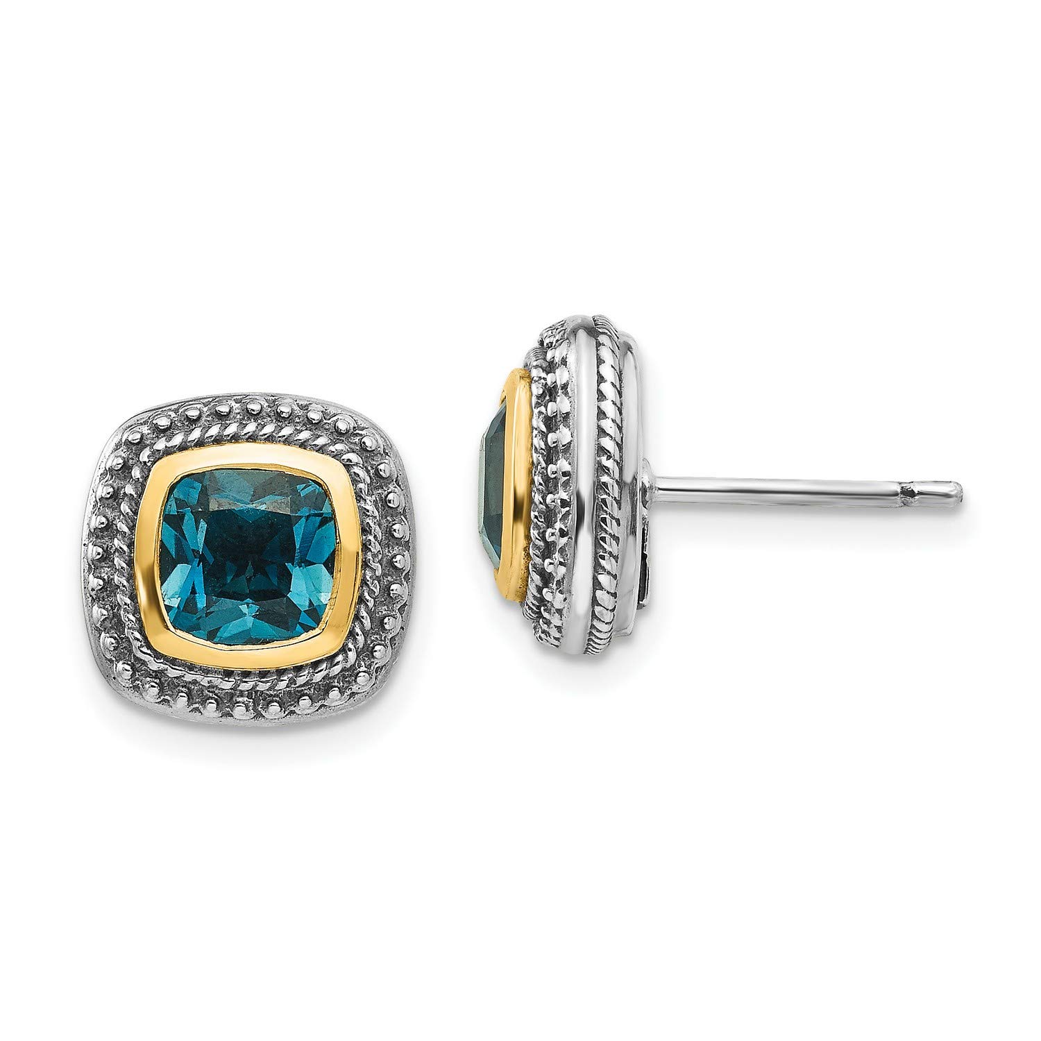 14K Multi-Tone Gold London Blue Topaz Stud Earrings 12x12mm - Elegant Jewelry for Women, Perfect Gift for Birthday, Anniversary & Special Occasions
