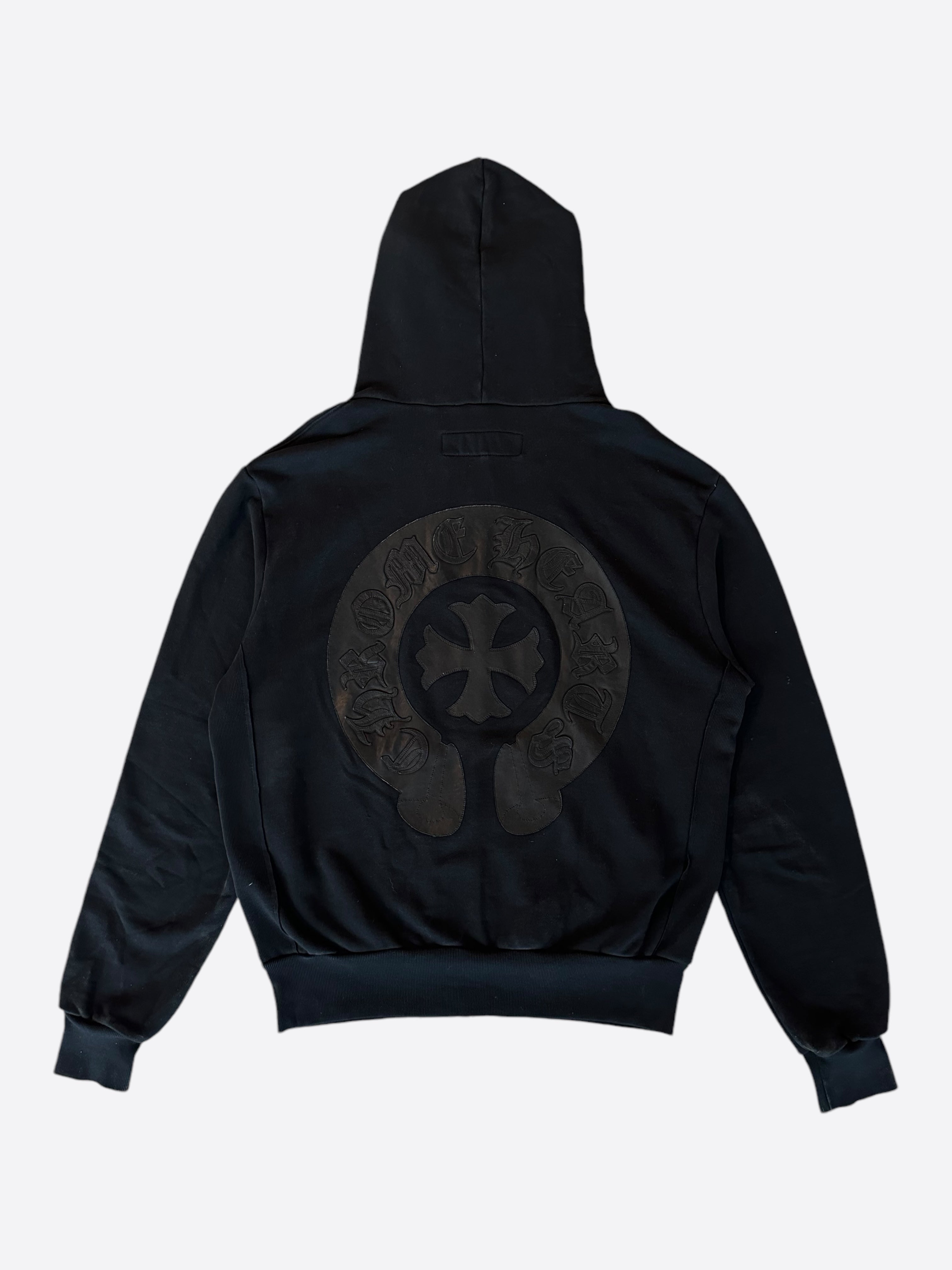 Chrome Hearts Black Leather Horseshoe Logo Zip Up Hoodie for Men & Women | Stylish Streetwear & Casual Outfit | Perfect for Urban Fashion & Daily Wear