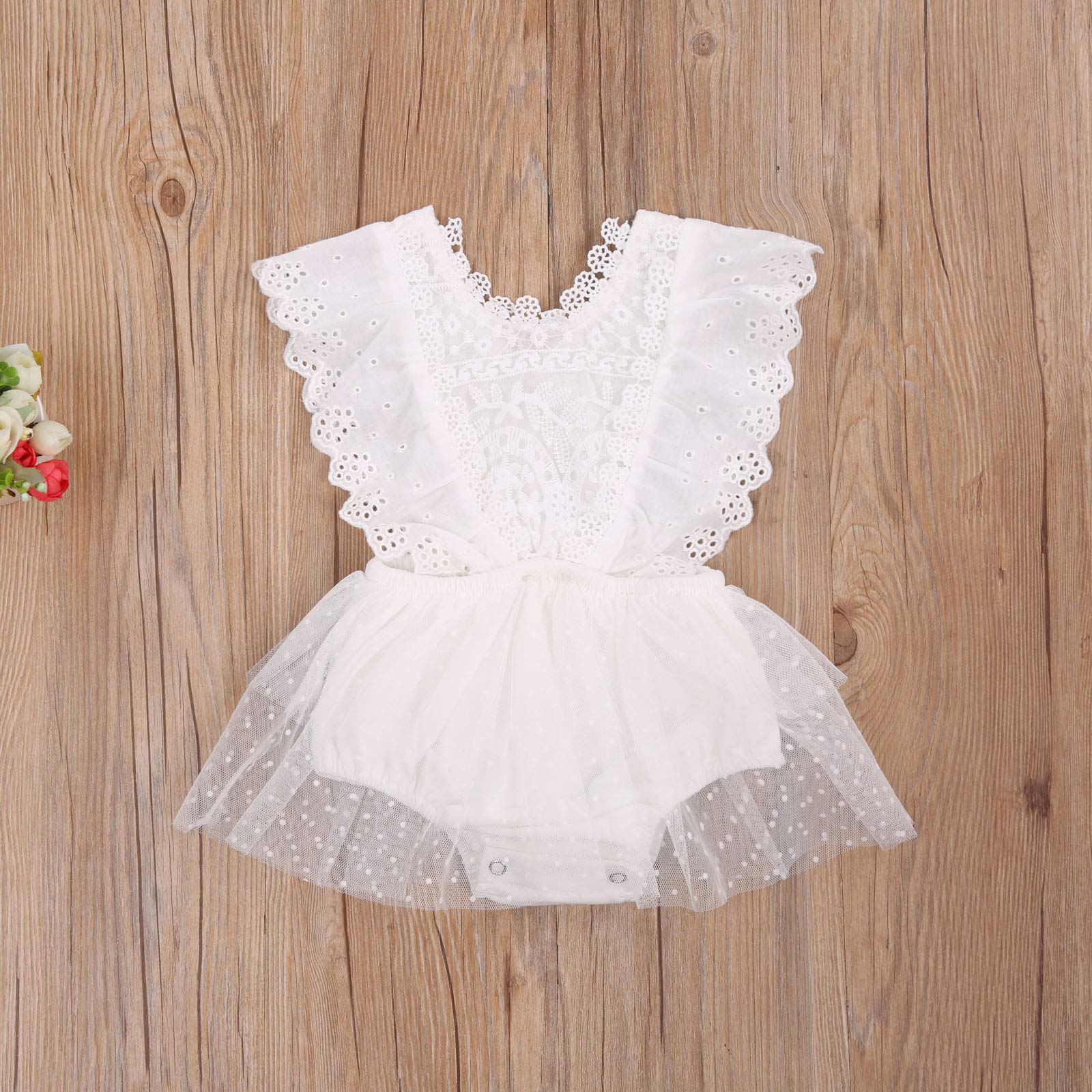Kayotuas Baby Girl Lace Romper - Boho Style Newborn Photography Outfit with Ruffle Sleeves & Tutu Dress - Perfect for Infant Photo Shoots, Birthday Parties & Special Occasions