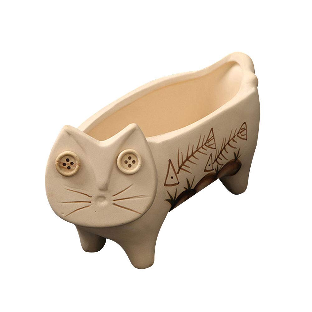 DOITOOL 2PCS Ceramic Cat Planter - Handmade Pottery Cat Flower Pot for Plants, Cute Cartoon Cat Shaped Garden Decor, Unique Home & Office Desk Decoration - Perfect for Succulents, Herbs & Small Indoor Plants