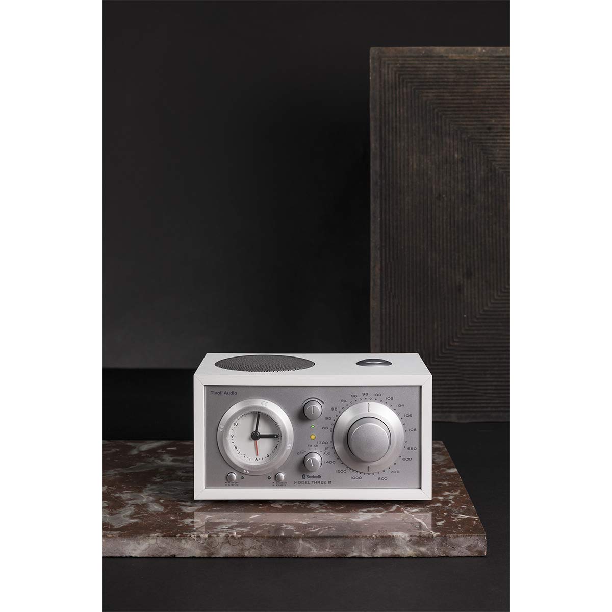 Tivoli Audio Model Three Bluetooth Clock Radio with USB Charging - Premium Sound Quality, White/Silver - Perfect for Bedroom, Office & Home Decor