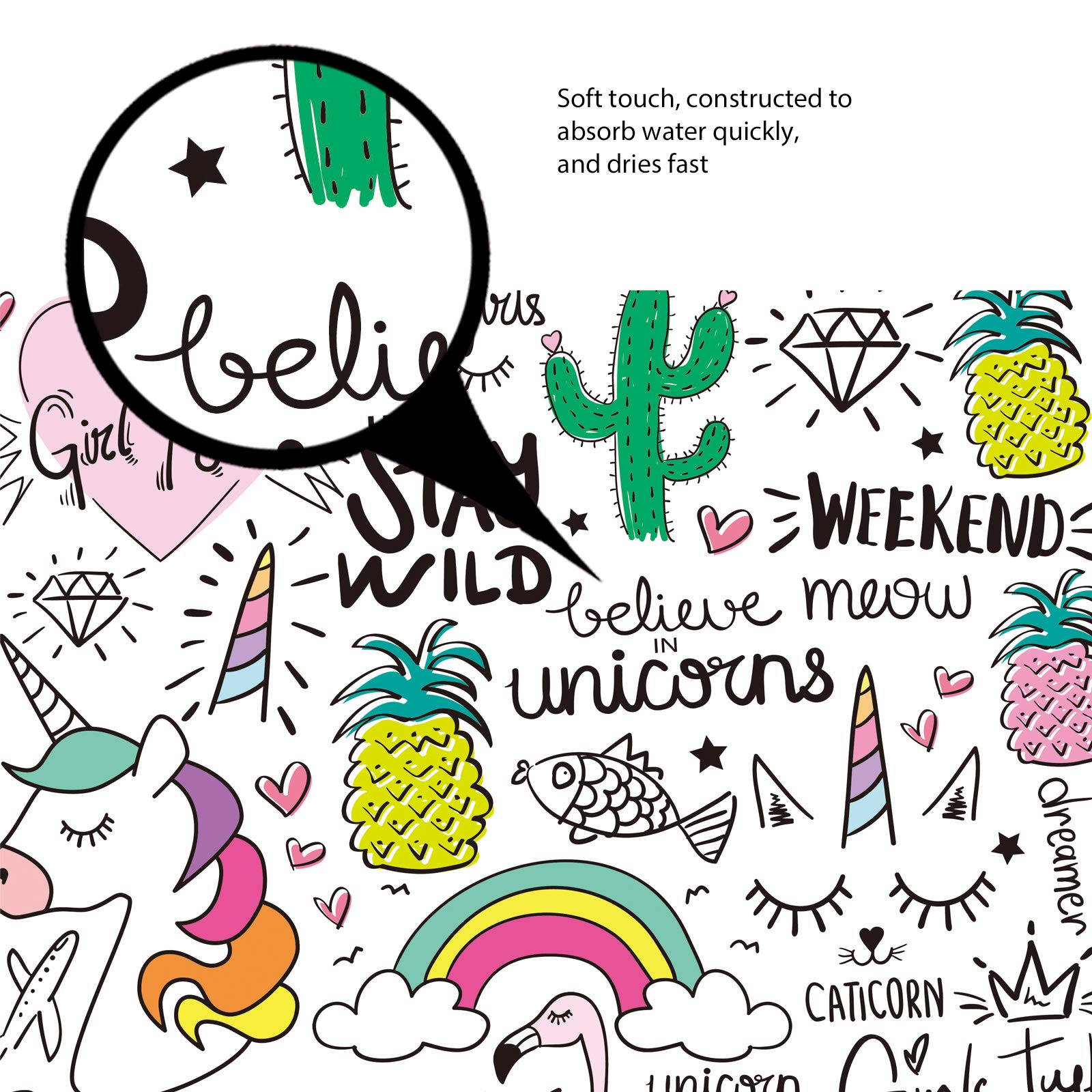 Non-Slip 3-Piece Bathroom Mat Set - Cute Unicorn, Ice Cream, Pineapple & Cherry Decor - Includes Bath Mat, Contour Mat & Toilet Cover | Soft, Absorbent & Waterproof for Kids & Teen Rooms