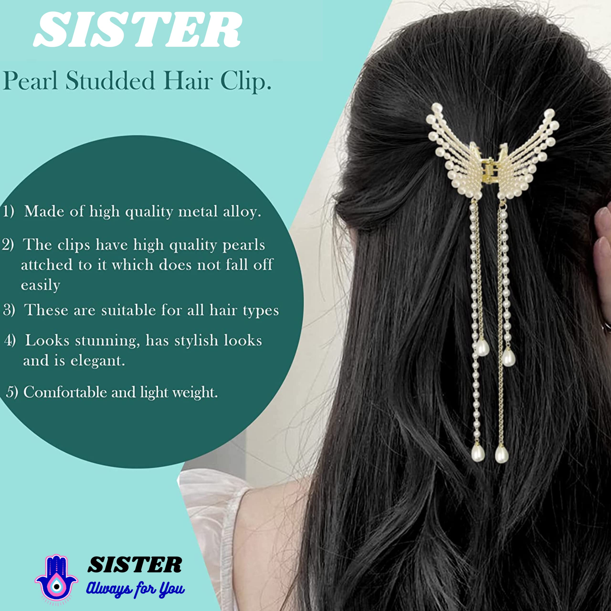 Elegant Pearl Hair Clips for Women - Vintage Butterfly Metal Hair Clutch with Stone Accents, Perfect for Weddings, Parties & Everyday Styling