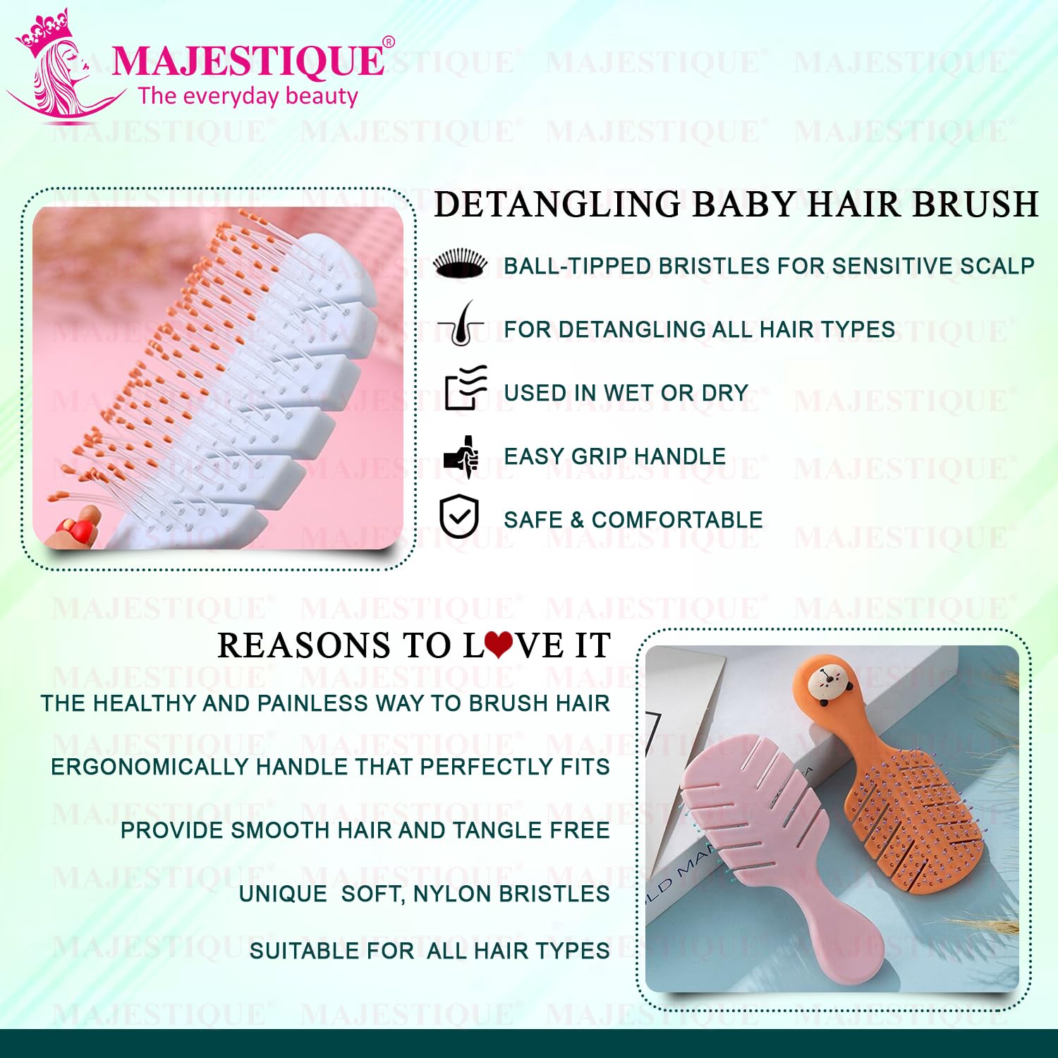 Majestique Mini Hair Brush - Compact Detangling Brush for Baby, Kids, Women & Men | Travel-Friendly Hair Care Essential | Perfect for Home, Travel & On-The-Go Styling (Color May Vary)