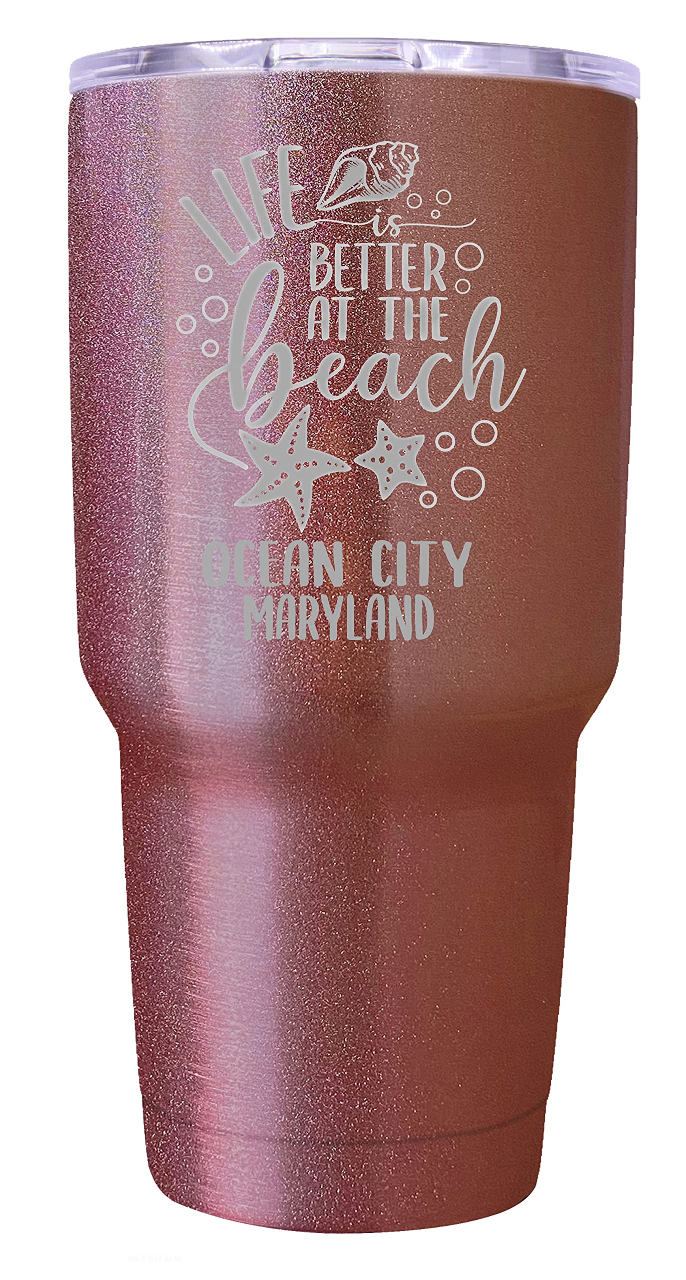 24oz Insulated Stainless Steel Tumbler with Laser Engraved Ocean City Maryland Design - Rose Gold Color, Double Wall Vacuum Insulated Cup for Hot & Cold Drinks - Perfect for Travel, Office, and Outdoor Activities