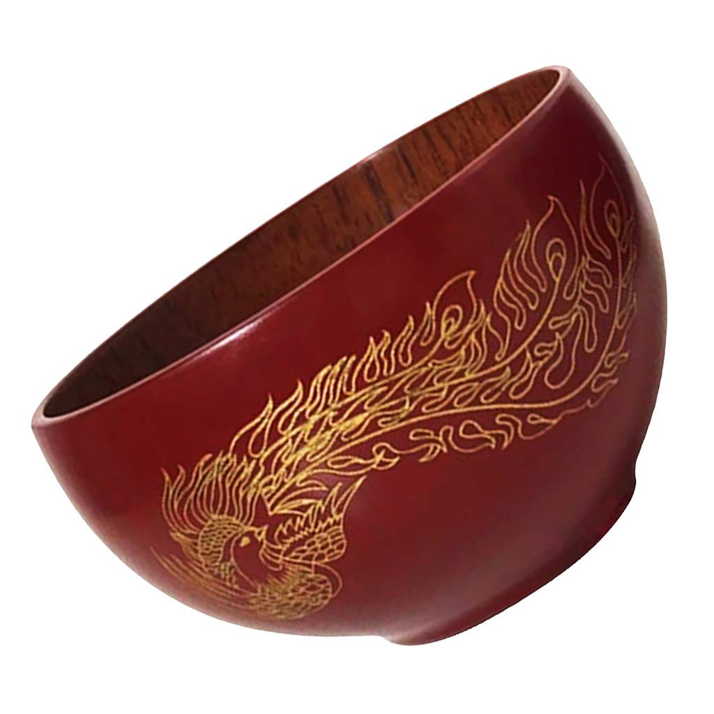 Handmade Wooden Red Serving Bowl - Salad, Fruit, Rice, Soup, Noodles, Cereal & Snacks Bowl - Phoenix & Rot Design - Perfect for Kitchen, Dining, Party & Gift Giving