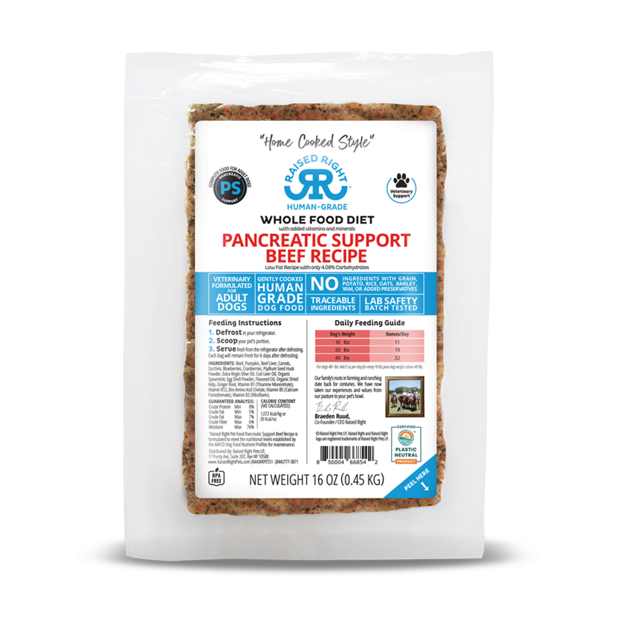 Raised Right Pancreas Support Adult Beef Dog Food - Grain-Free Recipe for Dogs with Pancreatic Issues | Perfect for Sensitive Stomachs & Digestive Health