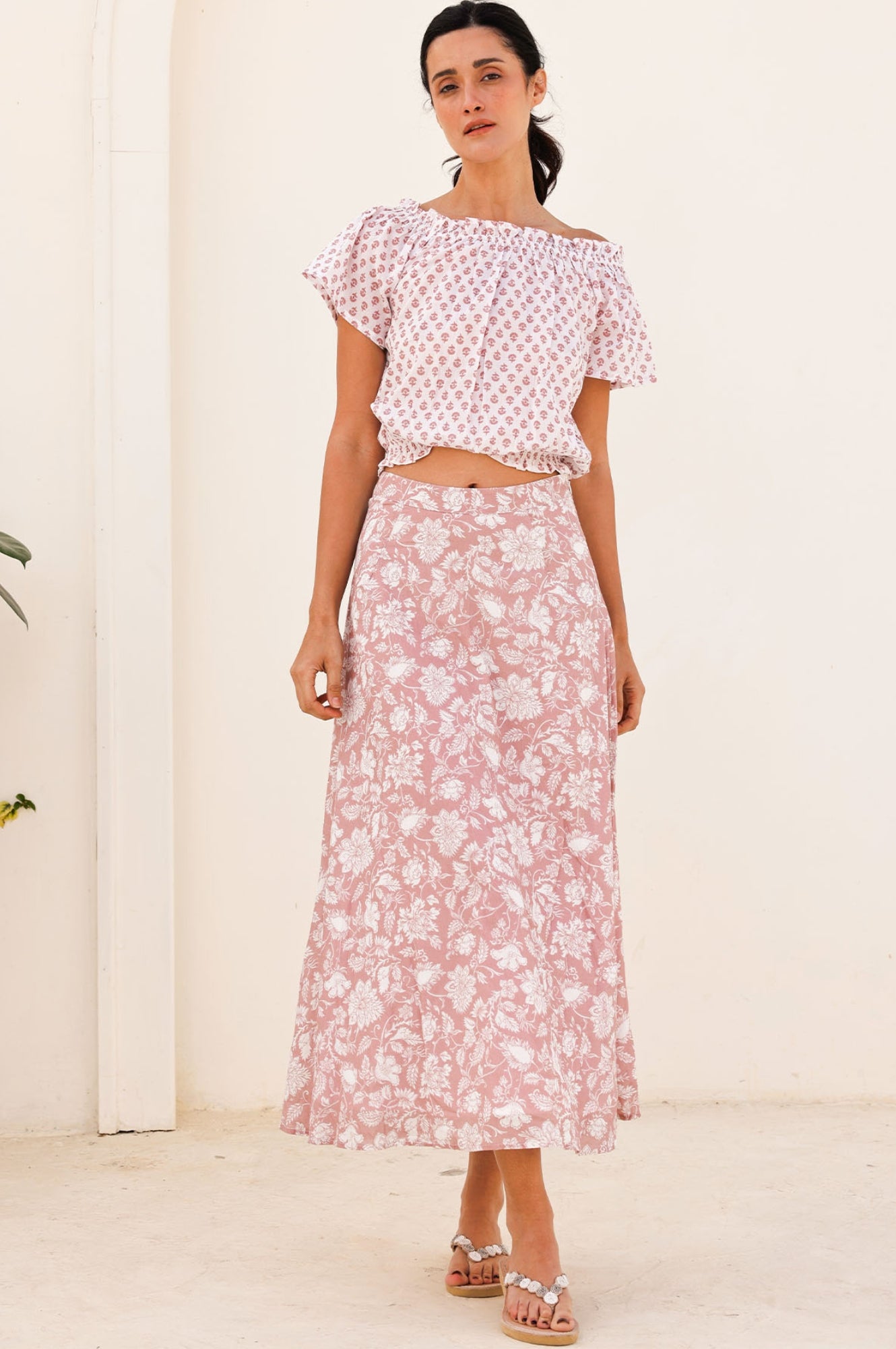 Neve Skirt - Blossom Dusty Pink & White Floral Midi Skirt for Women | Perfect for Spring, Summer, Weddings & Date Nights