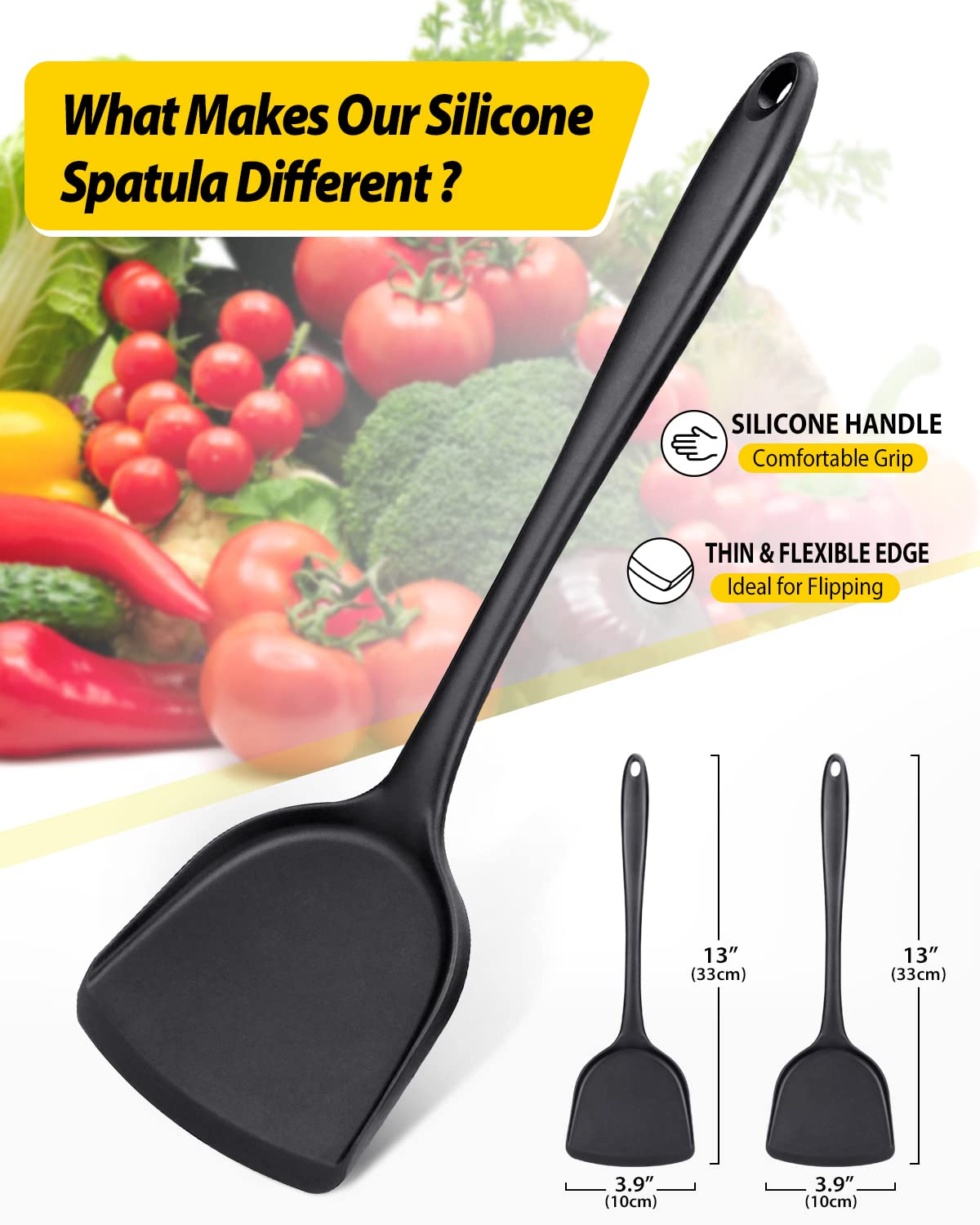 2-Pack Silicone Wok Spatula Set - Non-Stick, Heat Resistant to 450°F, Dishwasher Safe Cooking Utensils for Stir-Fry, Sauteing, Baking - Seamless Design & Easy Clean (Black) - Perfect for Asian Cuisine & Everyday Cooking