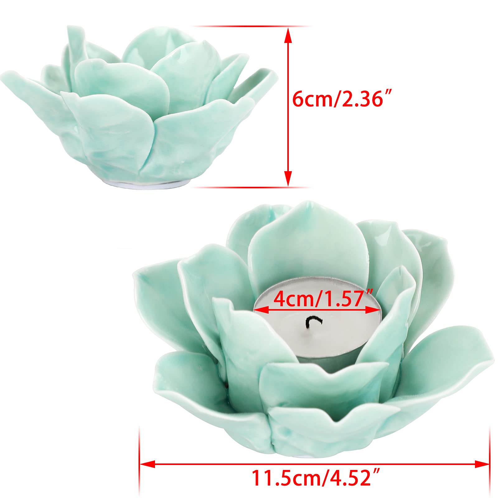 OwnMy 4.5 Inch Green Ceramic Lotus Flower Tealight Holder - Elegant Lotus Petals Candle Holder for Home Decor, Wedding, Party & Meditation - Includes Gift Box | Perfect for Centerpieces, Spa Relaxation & Yoga Room Ambiance