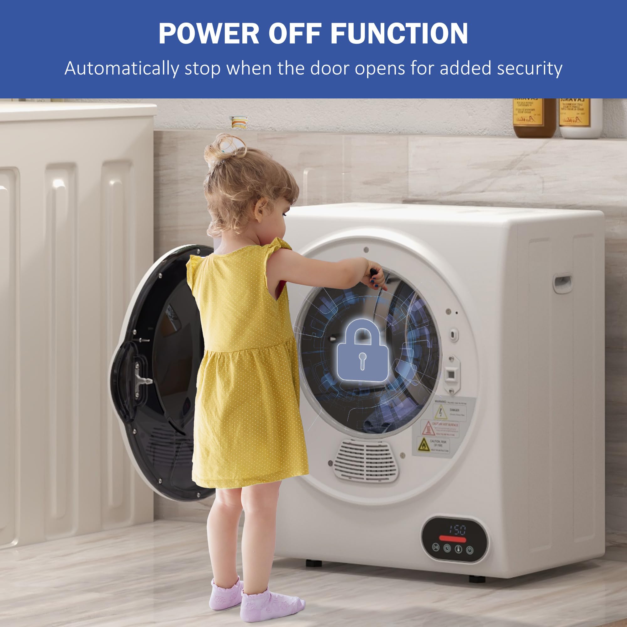 HOMCOM 1.5 cu.ft Portable Electric Clothes Dryer - Compact Stainless Steel Front Load Dryer with Intelligent Drying System, 850W 120V for Apartments, Dorms, RVs - Perfect for Small Spaces & Quick Laundry Drying - White