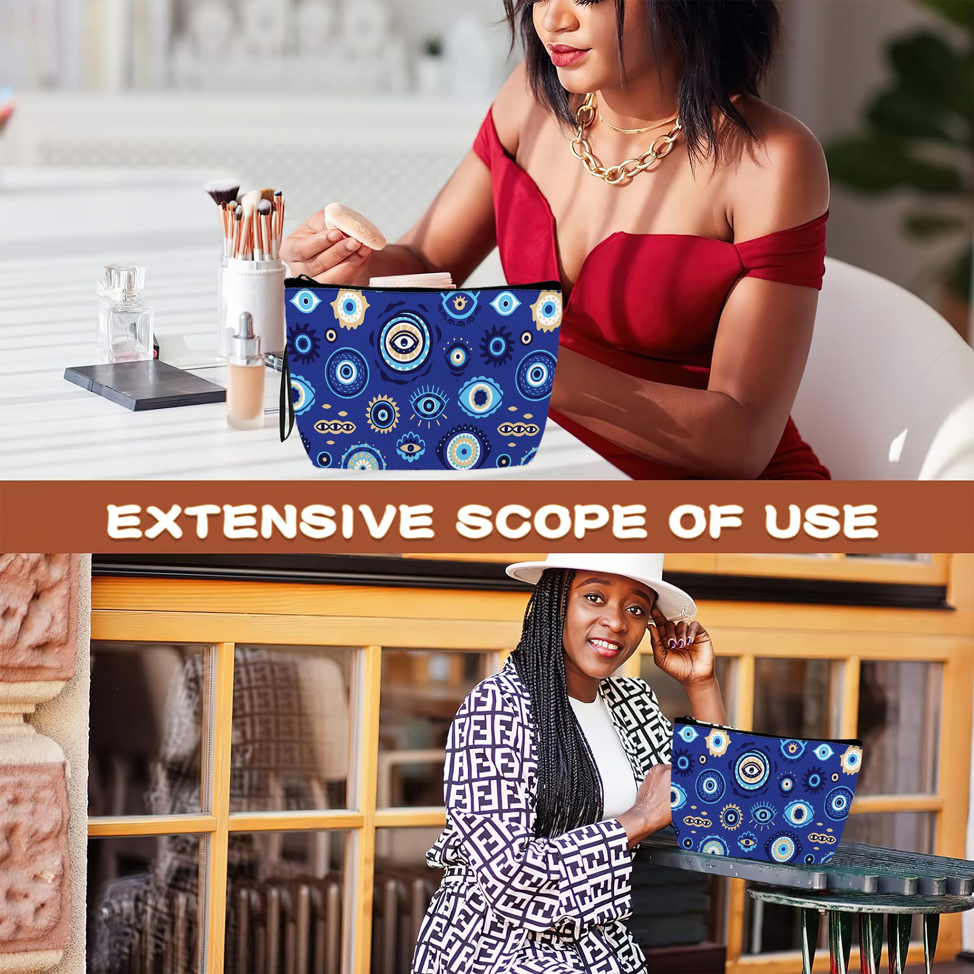Stylish Evil Eye Makeup Bag for Women & Girls - Waterproof Travel Cosmetic Organizer with Zipper Pouch | Perfect for Gym, Vacation & Daily Use