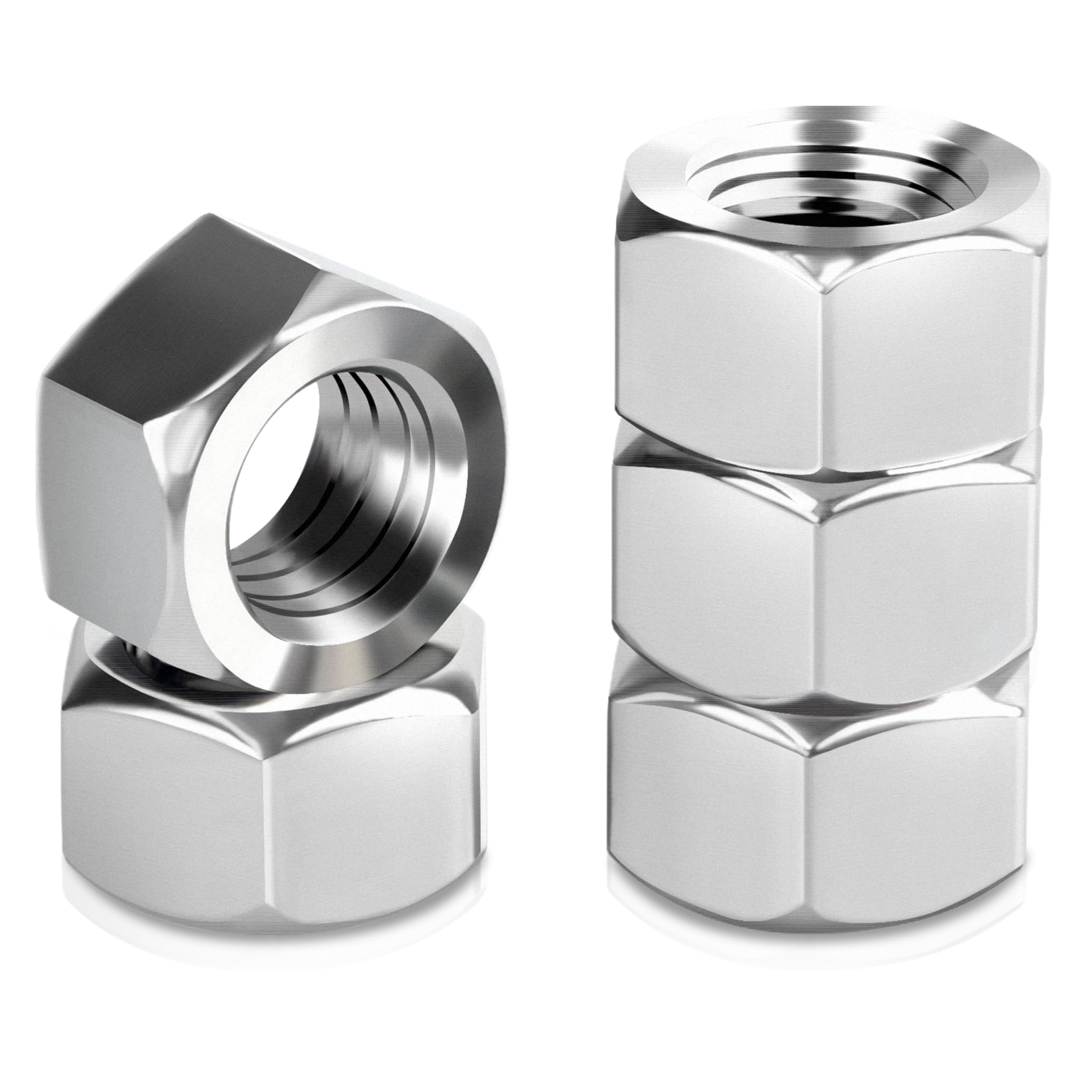 5/16-18 Hex Nuts 100 Pack - 304 Stainless Steel 18-8 SAE Machine Screw Nuts with Bright Finish - Heavy Duty Hardware for Automotive, Machinery & DIY Projects