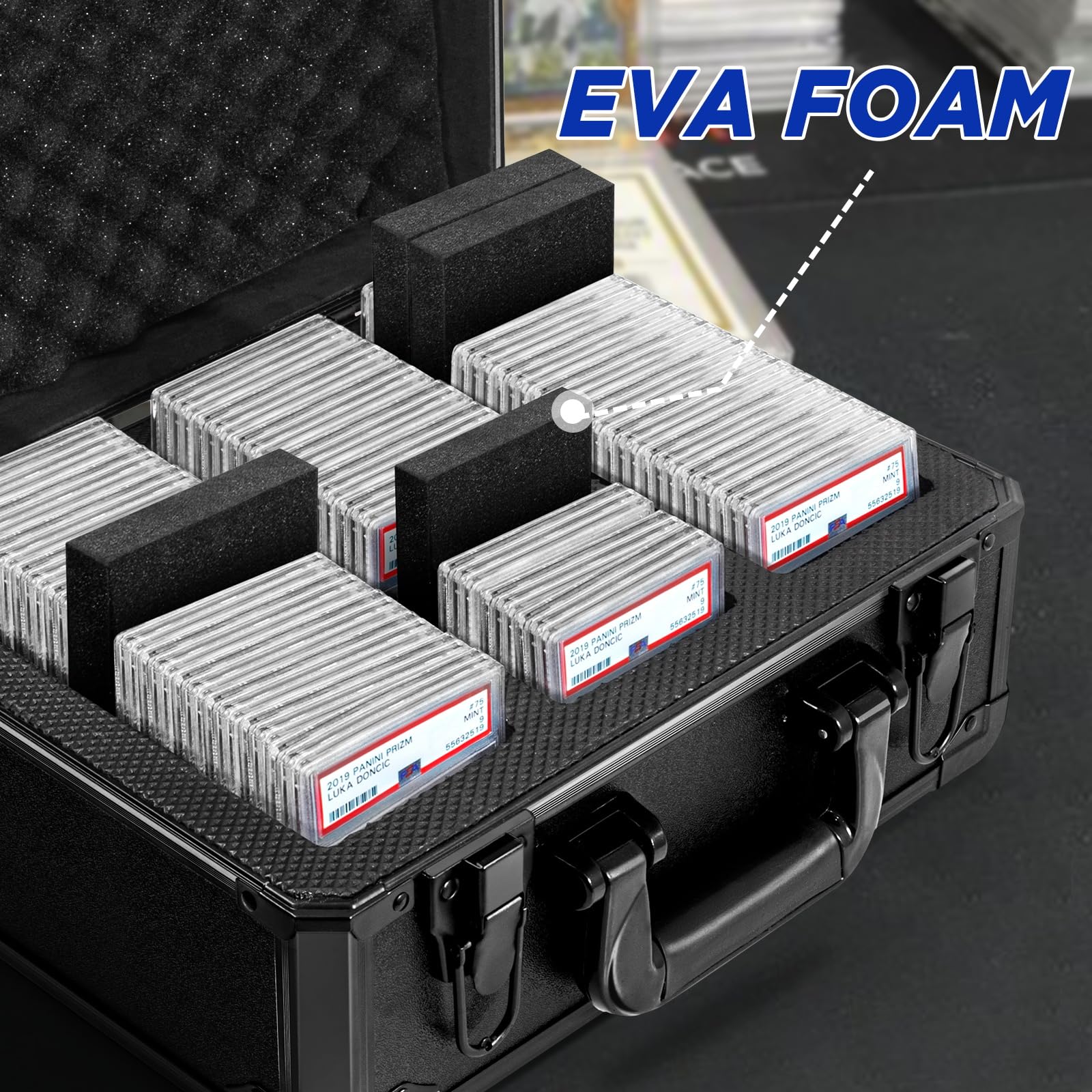 CollectHall Graded Card Storage Box - Aluminum Trading Card Display Case for PSA/BGS Slabs, Sports Card Protector with Secure Lock (Black) - Perfect for Collectors, Card Shows & Home Display