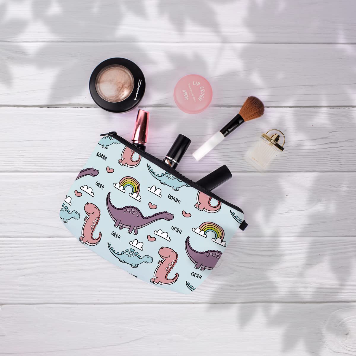 Crazyify Baby Dinosaur Zipper Pouch - Cute Canvas Cosmetic Bag for Women & Girls, Travel Toiletry Organizer, Makeup Storage Pouch for School, Gym, Vacation Essentials (Dinosaur Print)