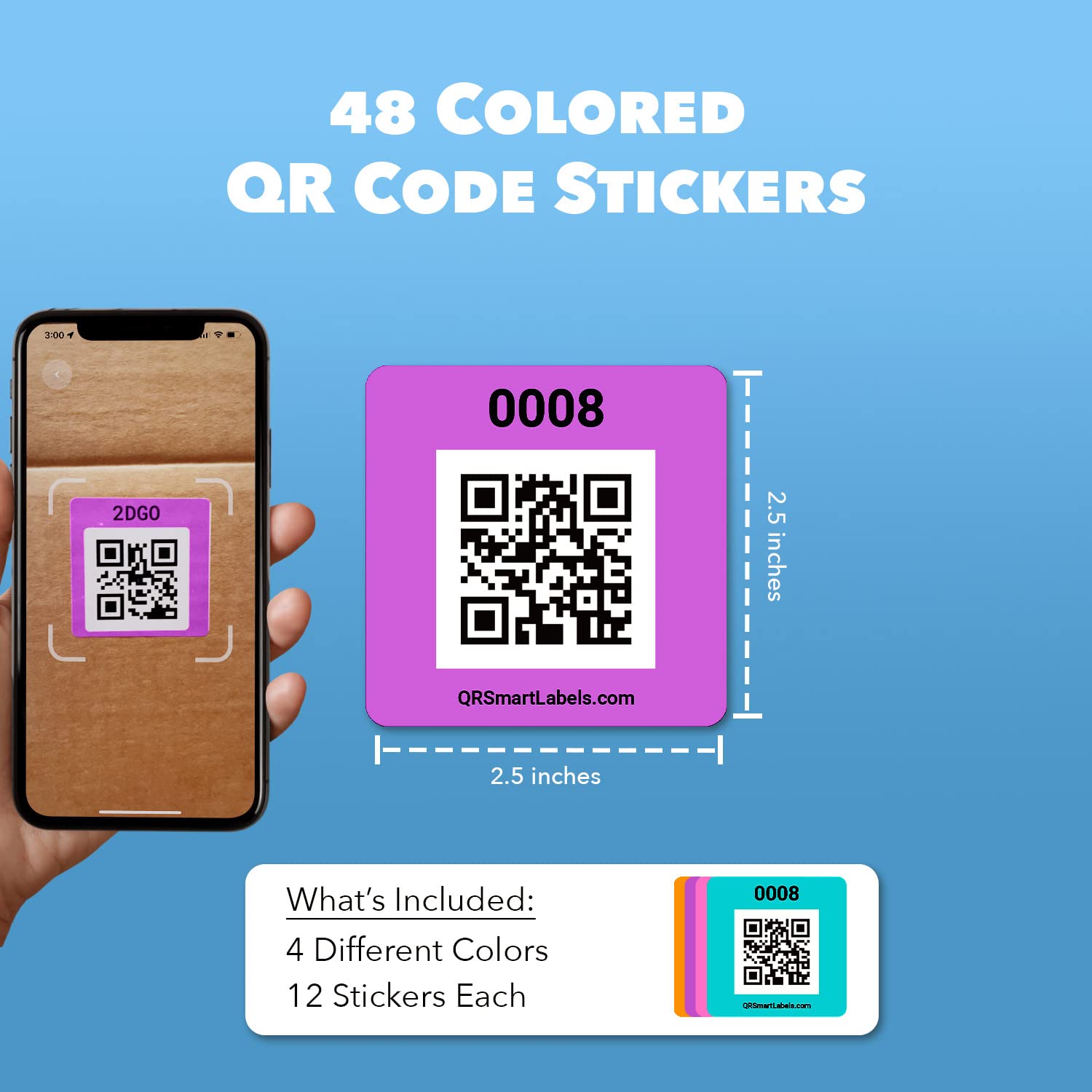 Smart QR Code Labels Stickers Pack of 48 - Made in USA for Storage & Inventory Tracking | Organize Storage Units, Moving Supplies & Business Inventory | Perfect for Home Organization, Warehouse Management & Retail Stock Control
