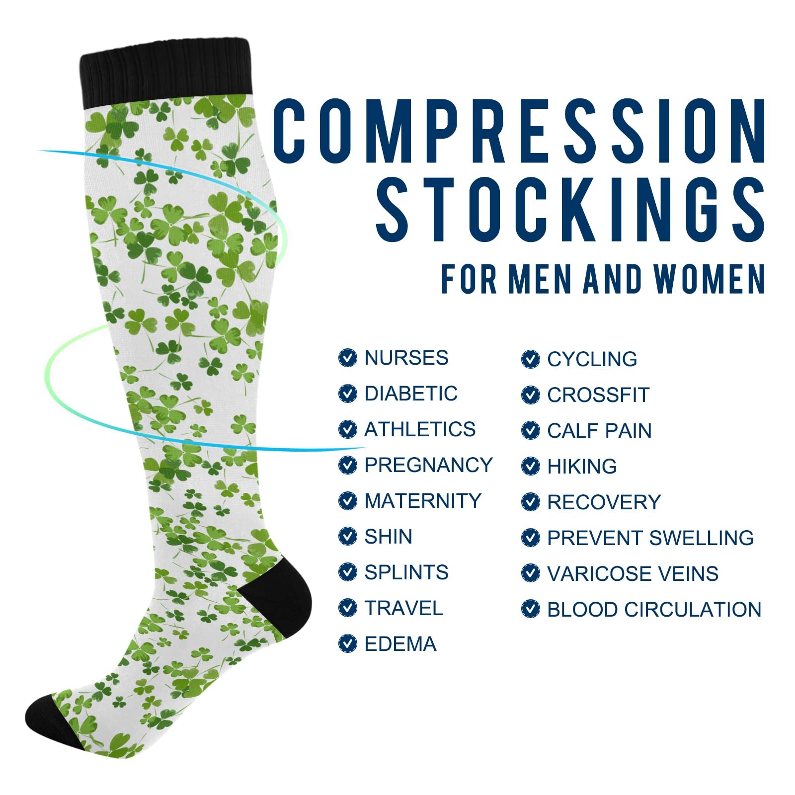 JUNZAN Cute Avocado Print Compression Socks for Women & Men - Medical Grade Graduated Support Socks for Running, Cycling, Nursing & Travel - Improves Blood Circulation & Reduces Swelling (Perfect for Athletes, Nurses & Long Flights)