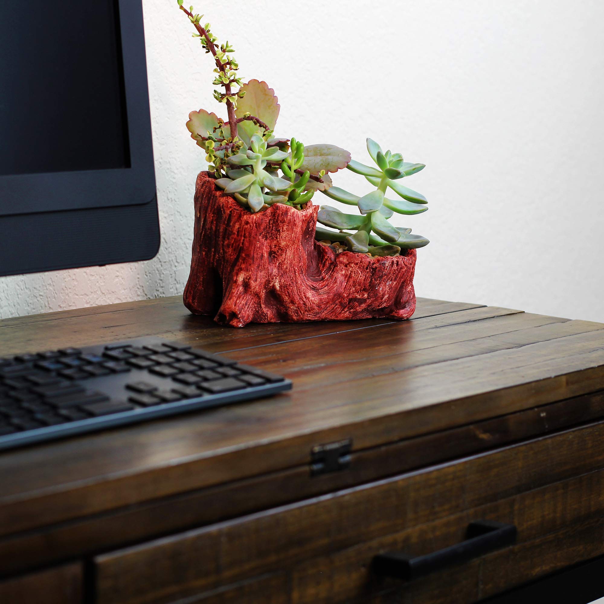 Ceramic Wood Planter Pot for Indoor Plants - Unique Log Design Succulent & Flower Pot (Redwood Boot Style) | Perfect for Home Decor, Office Desk & Small Plant Displays