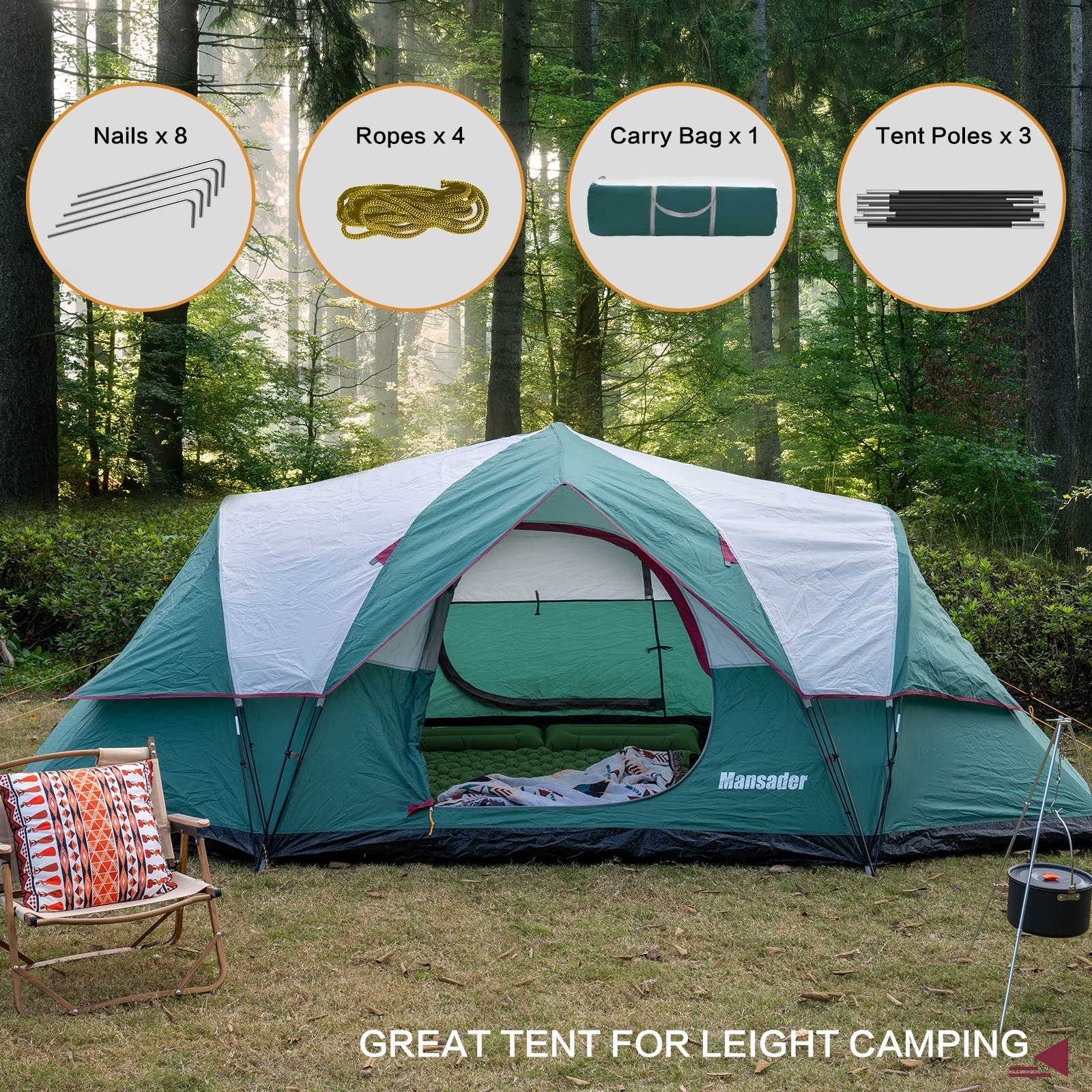 6 Person Family Camping Tent - Waterproof Windproof with Top Rainfly - Easy Setup Pop Up Tent for Outdoor Camping, Hiking & Travel - Perfect for Family Adventures, Backpacking Trips & Music Festivals