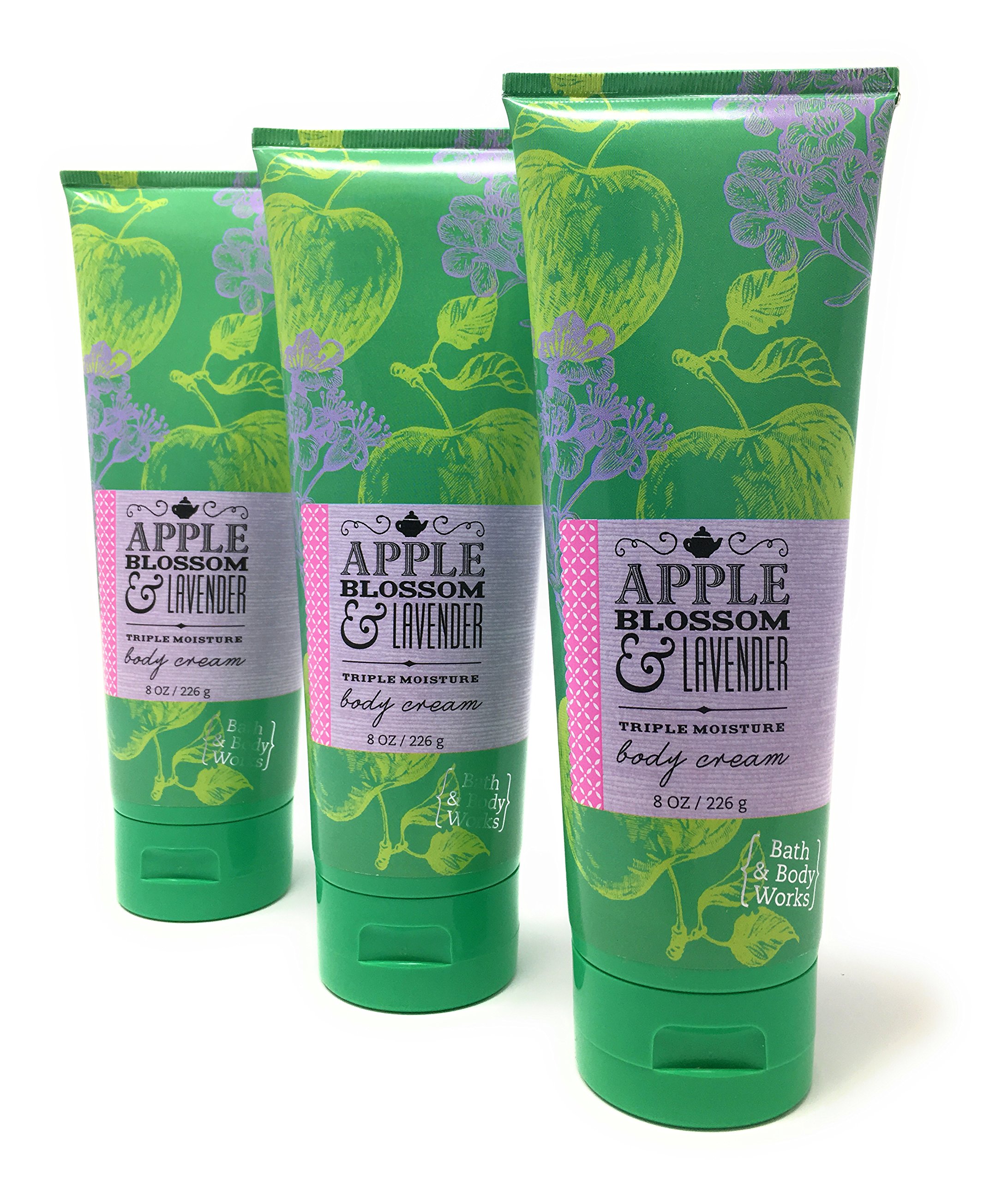 Bath & Body Works Apple Blossom & Lavender Body Cream - 8 oz (3 Pack) | Moisturizing Hand & Body Lotion for Dry Skin | Perfect for Daily Hydration, Spa Days & Gift Giving