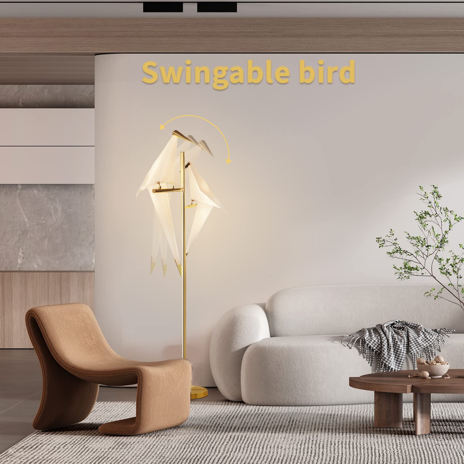Modern LED Floor Lamp with 2 Birds - 72 Inch Gold Metal Fixtures for Living Room, Bedroom, Dining Room & Office - Adjustable Brightness for Ambient Lighting & Reading