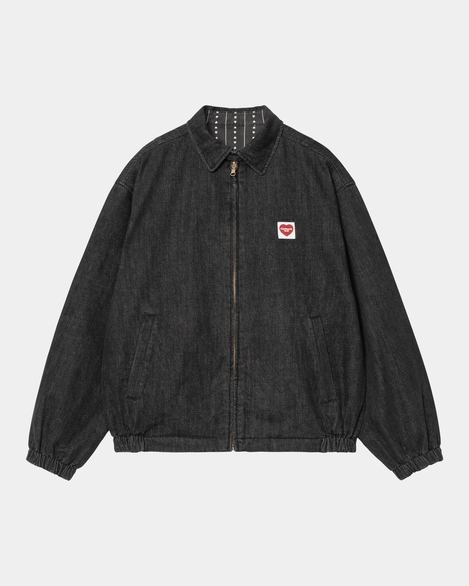 Hudson Reversible Jacket for Men & Women - Black Stone Washed & Heart Pinstripe Design | Lightweight Water-Resistant Outerwear for Hiking, Travel & Everyday Wear