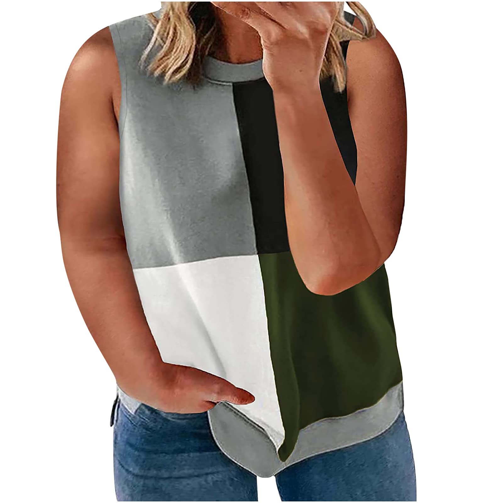 Women's Plus-Size Printed Crewneck Sleeveless Workout Tops - Casual Loose Vest Blouses for Yoga, Gym & Summer Outdoor Activities