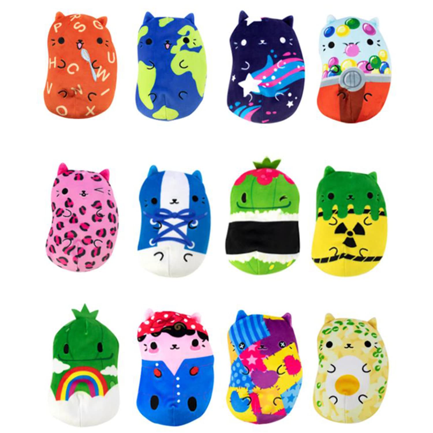 Purple Wave Plush Cat vs Pickles Chonks - 6 Inch Super Soft Bean-Filled Stuffed Animals (12 Pack) - Fun Collectible Fidget Toys for Kids, Stocking Stuffers & Sensory Play | Great Gift for Boys & Girls