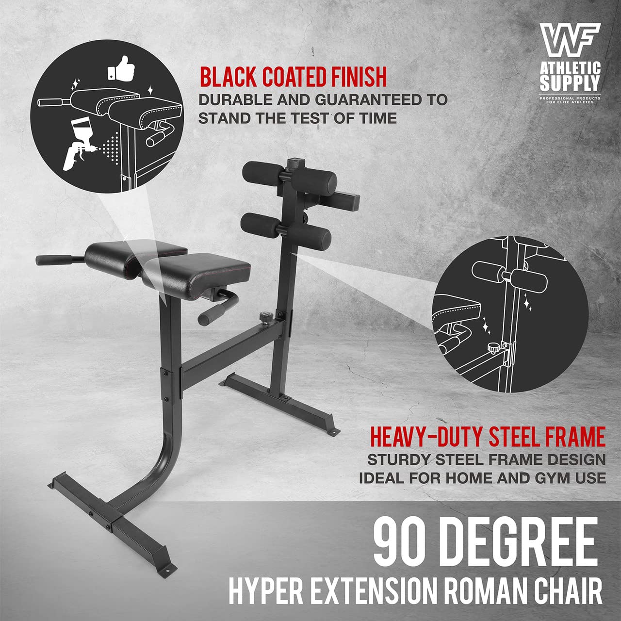 WF Athletic Supply 45/90 Degree Adjustable Roman Chair with Handle - Hyperextension Ab Bench for Core & Back Strength Training - Multi-Functional Fitness Weight Bench for Full Body Workout - Perfect for Home Gym, CrossFit & Strength Training