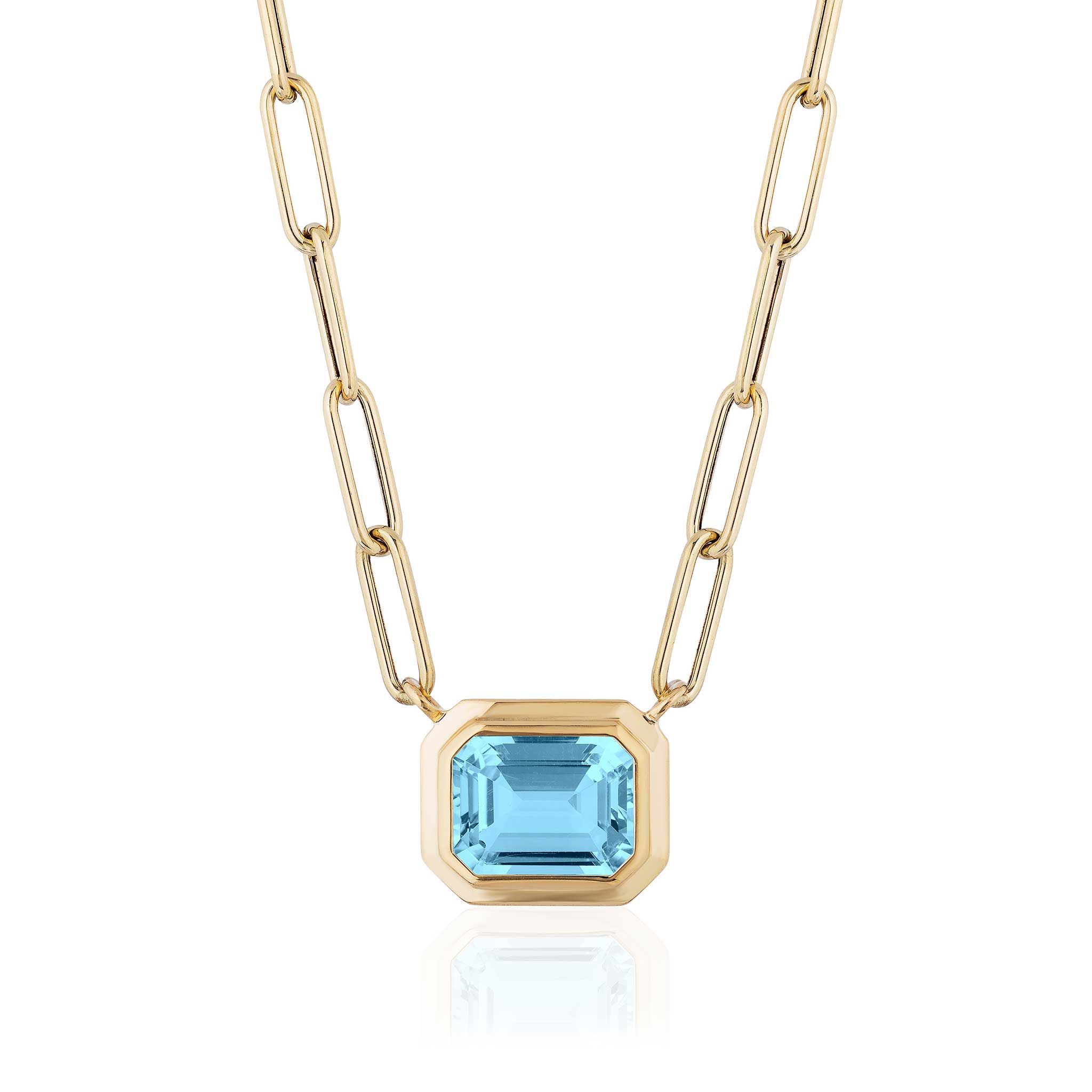Goshwara Emerald Cut Blue Topaz 18K Gold Pendant Necklace for Women - Elegant Jewelry Gift for Birthday, Anniversary & Special Occasions