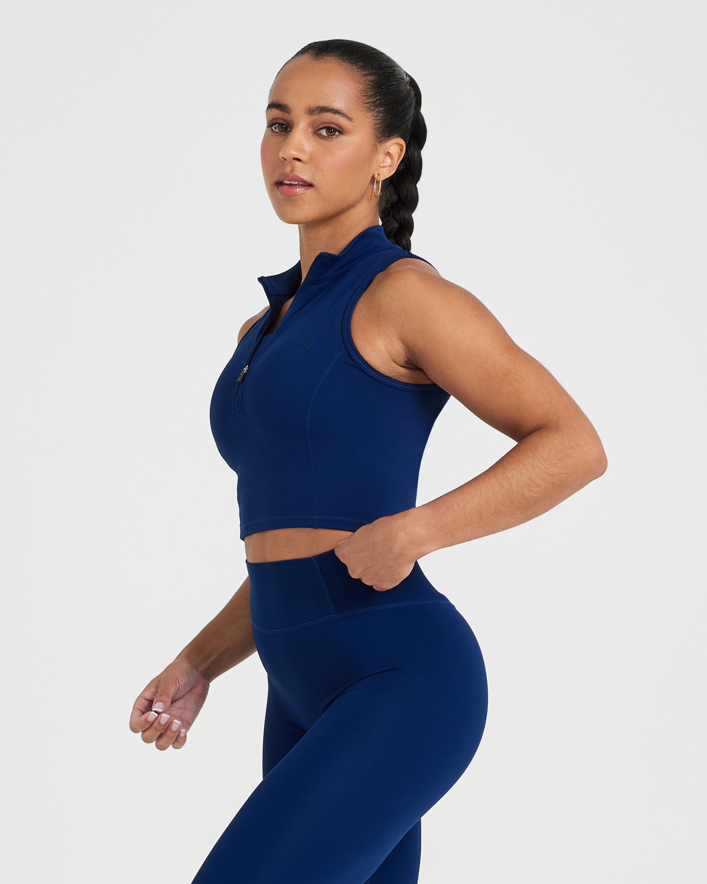 Timeless Half Zip Crop Tank Top for Women - Soft Stretchy Workout Shirt, Midnight Blue | Gym, Yoga, Running & Casual Wear