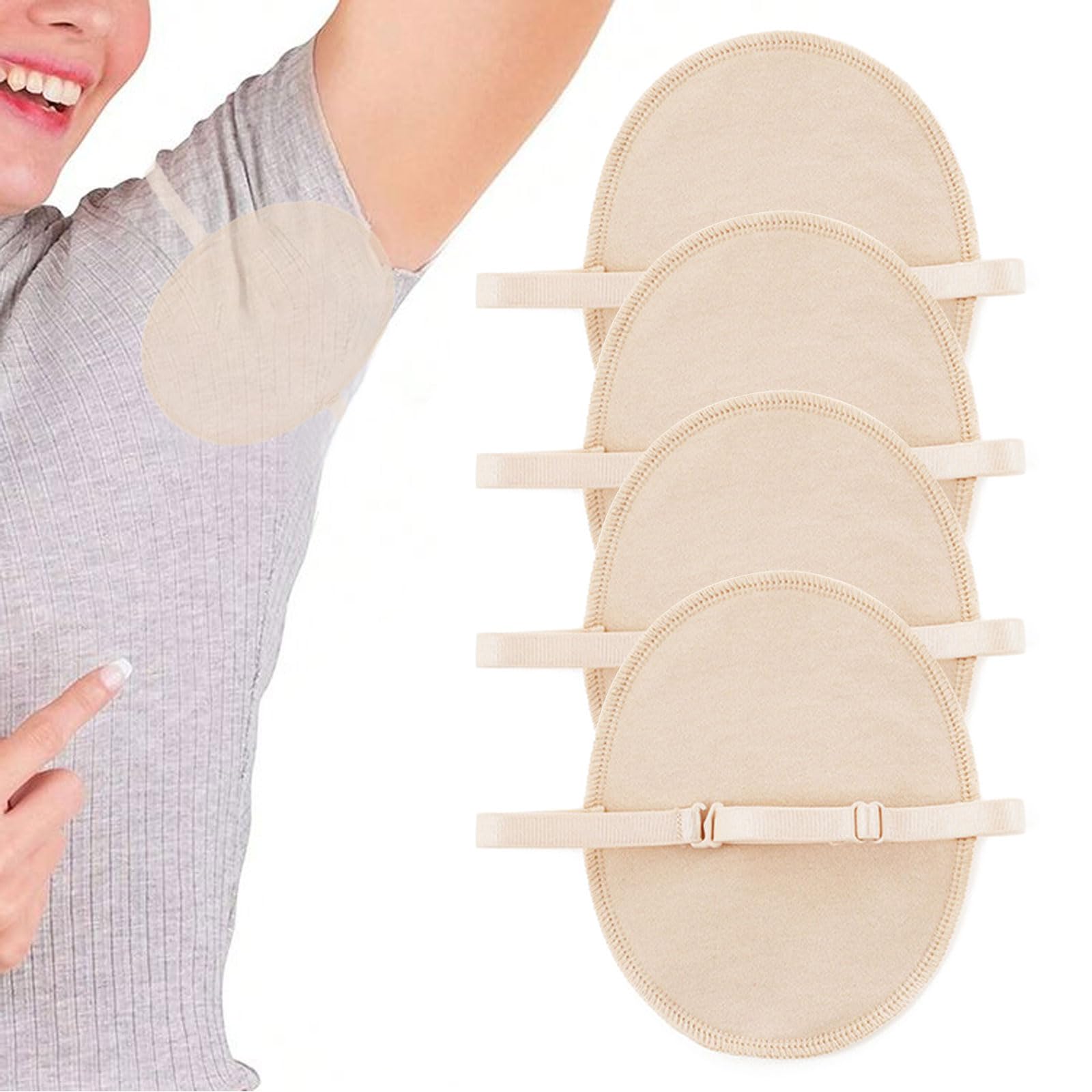 2 Pairs Reusable Underarm Sweat Pads for Women & Men - Washable Breathable Armpit Sweat Guards with Adjustable Shoulder Straps | Perfect for Workouts, Office Wear & Formal Attire (Nude)