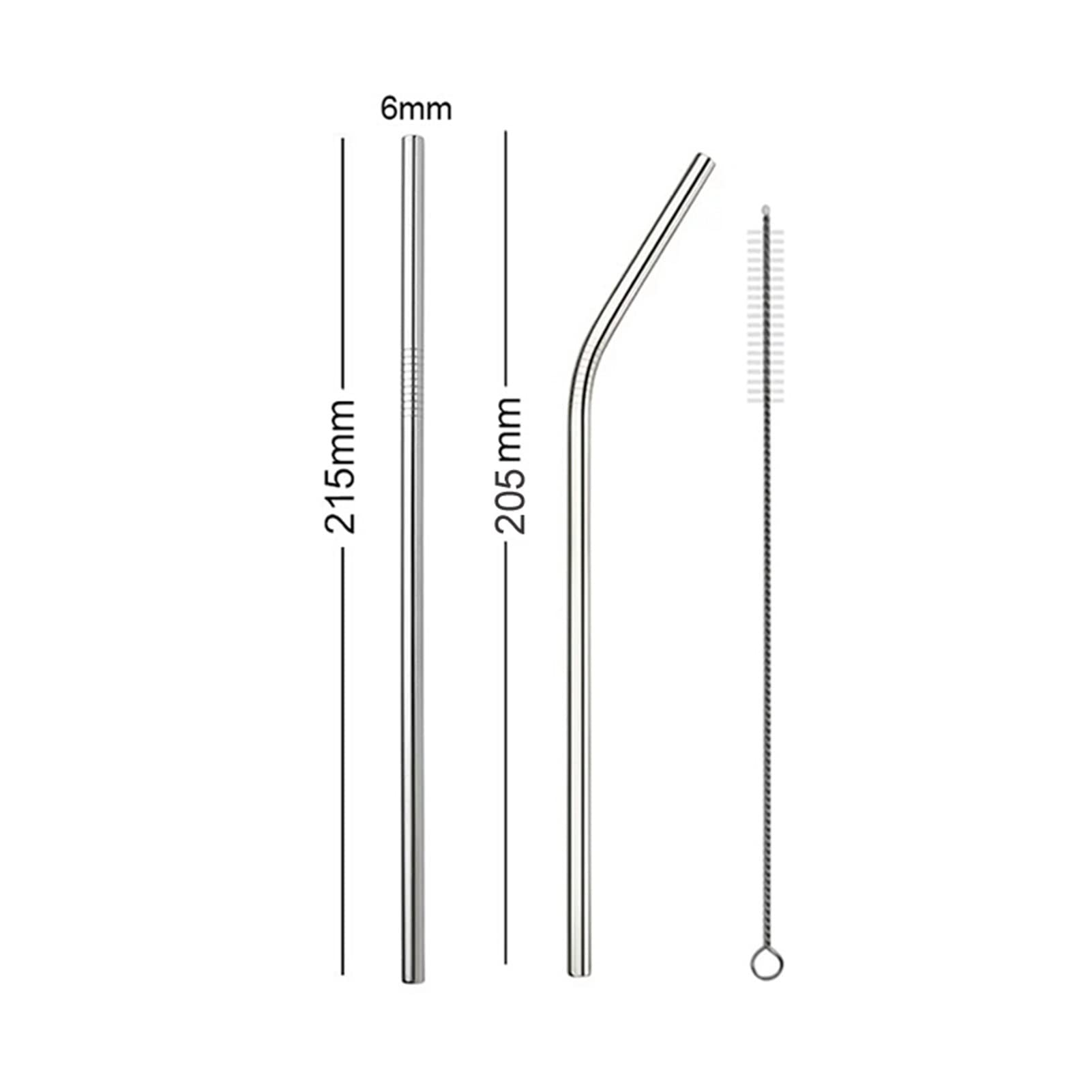 Eco-Friendly Reusable Stainless Steel Straws Set - 2 Pack Silver Metal Drinking Straws with Cleaner Brush (Straight & Bent) for Smoothies, Iced Coffee & Cocktails at Home or Travel