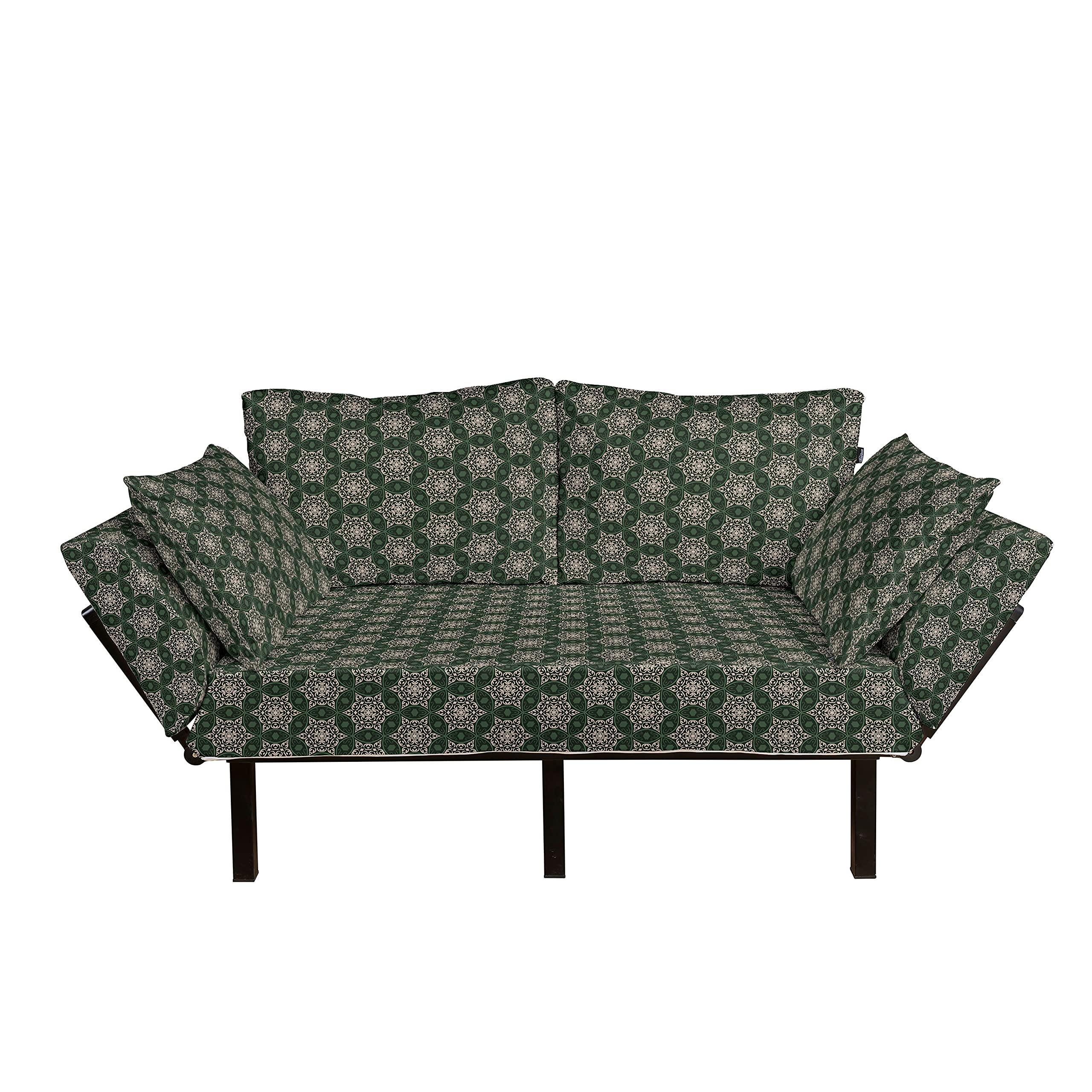 Ambesonne Vintage Futon Couch - Bicolor Abstract Floral Design Retro Sofa with Metal Frame, Upholstered Daybed for Living Room, Dorm, Loveseat (Emerald Beige) | Perfect for Small Spaces, Guest Rooms & Cozy Reading Nooks