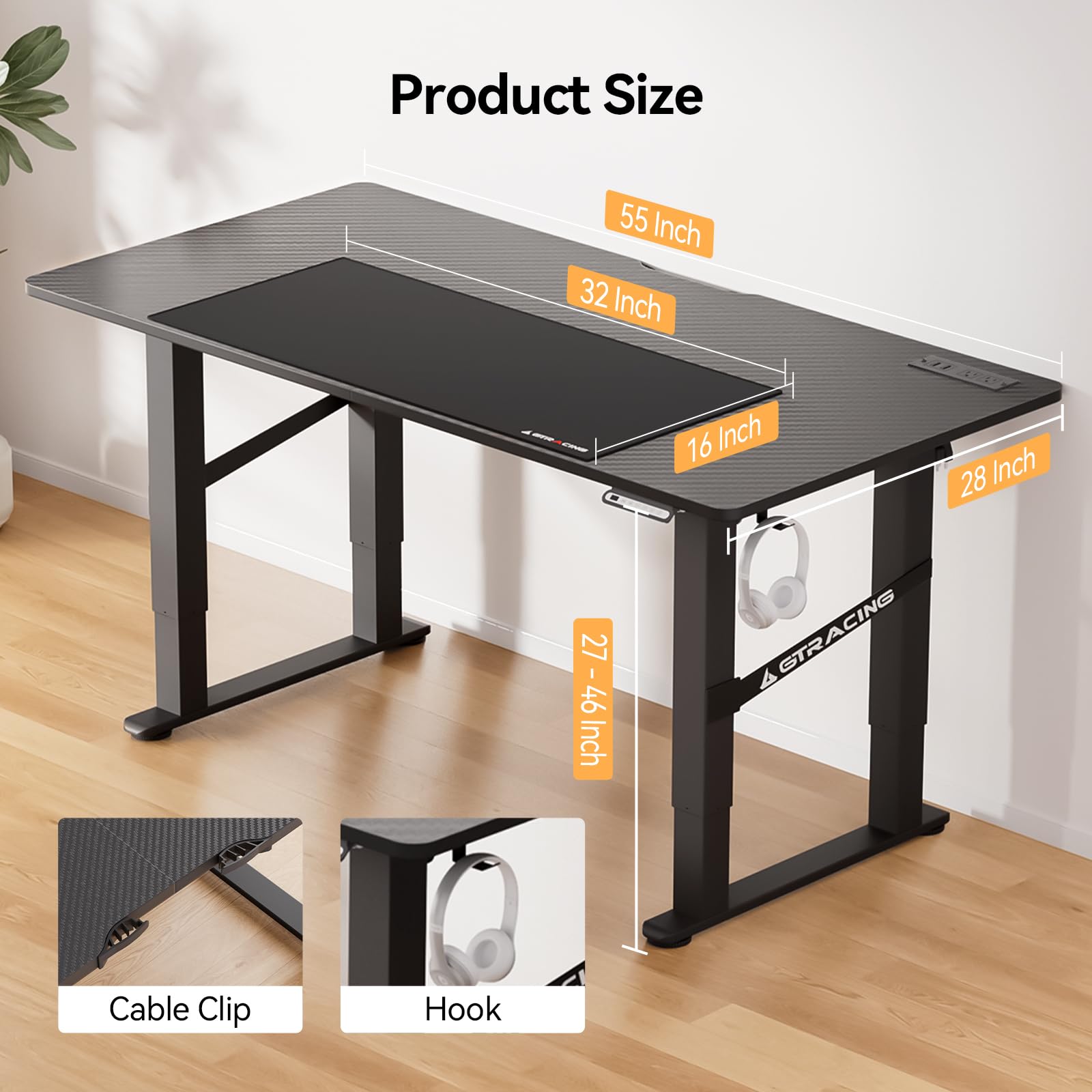 GTRACING 4 Legs Electric Standing Desk with Dual Motor, 55 x 28 Inch Adjustable Height Computer Desk with Power Outlets & LED Lights - Home Office Workstation, Sit Stand Desk with 3 Memory Presets - Perfect for Remote Work, Gaming & Ergonomic Workspace Setup