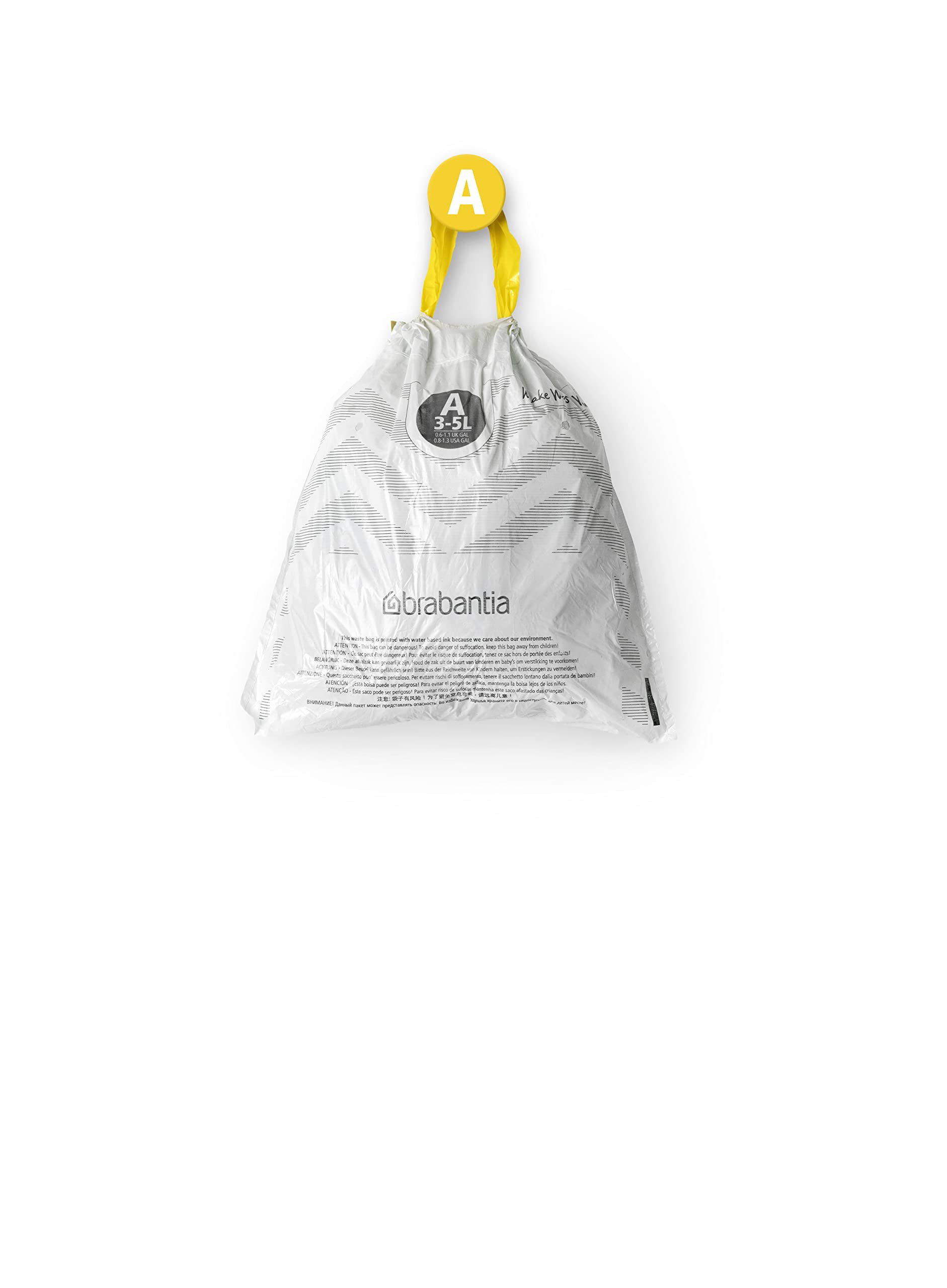 Brabantia PerfectFit Trash Bags Size A (0.8 Gallon) - 200 Count Thick Plastic Drawstring Trash Can Liners for Kitchen, Bathroom & Office Waste Disposal