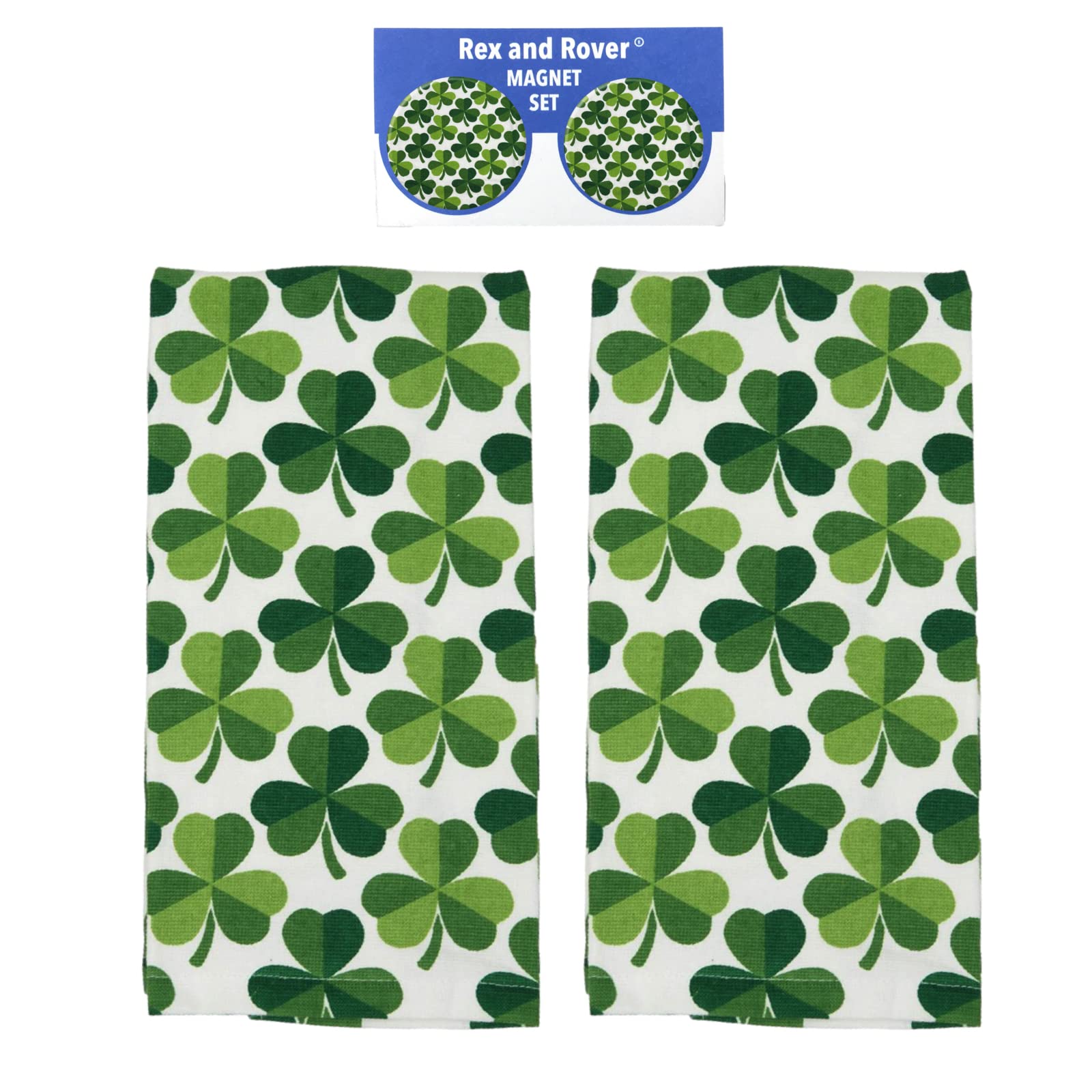 REX AND ROVER St Patrick's Day Kitchen Towels - 100% Cotton Dish Towels with Fridge Magnets - Perfect for Irish-Themed Parties, Home Decor & Kitchen Use