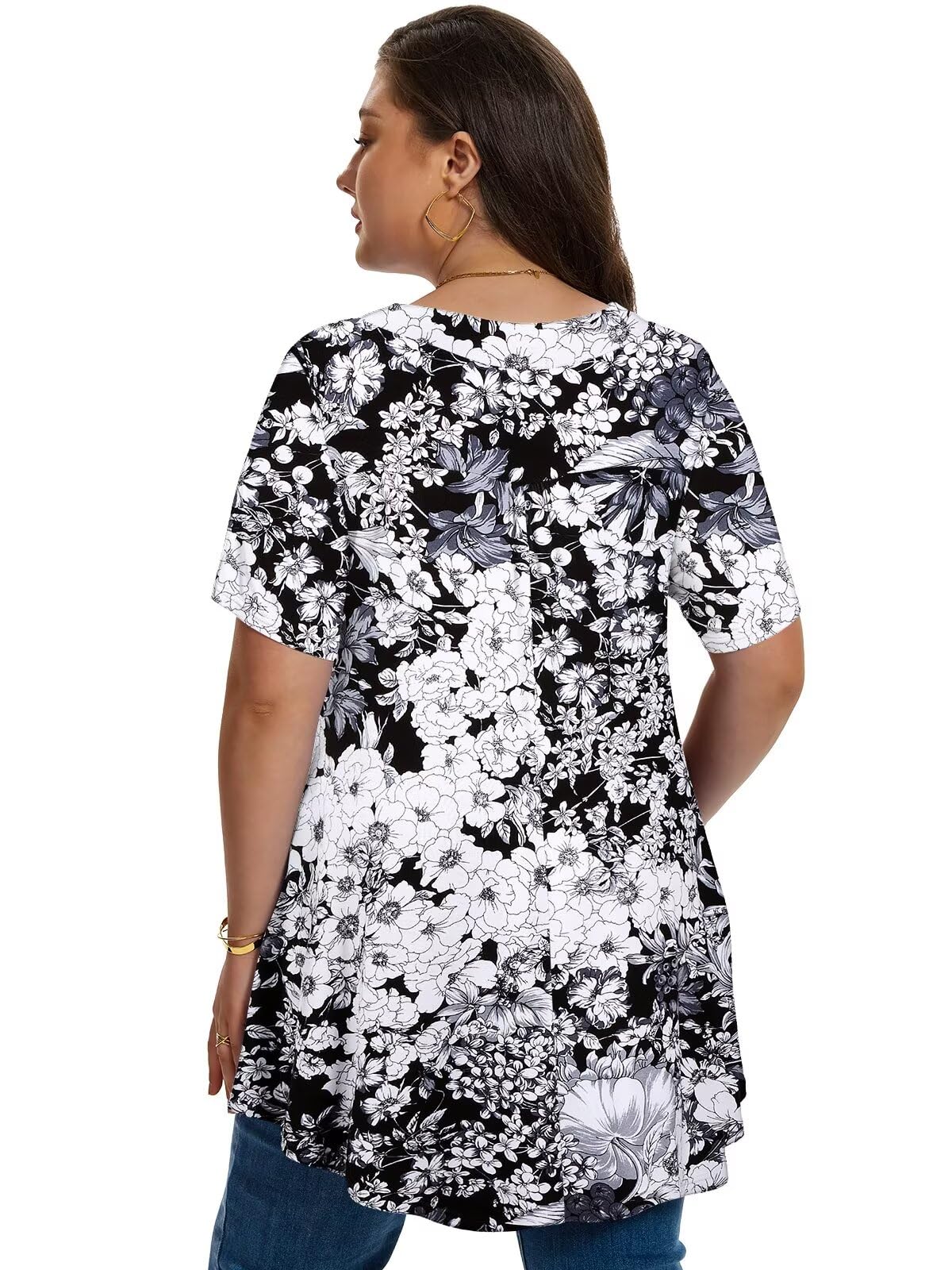 LARACE Plus Size Tunic Tops for Women - Short Sleeve V Neck Casual Blouse, Loose Fit Summer T-Shirt in Floral Black (Sizes M-5XL) | Perfect for Work, Travel & Everyday Wear