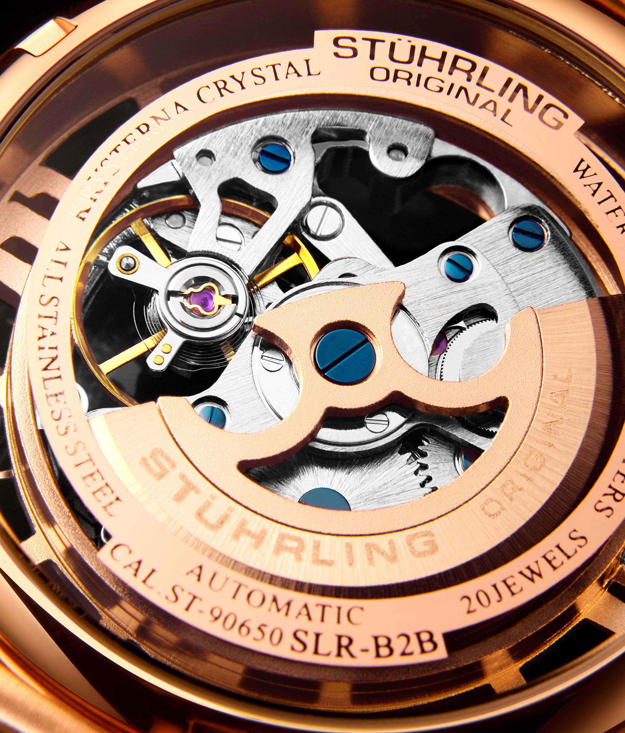 Stuhrling Original Men's Skeleton Automatic Watch - Self Winding Mechanical Dress Watch - Winchester 44 Elite in Rose Gold - Perfect for Business, Formal Events & Luxury Gifts