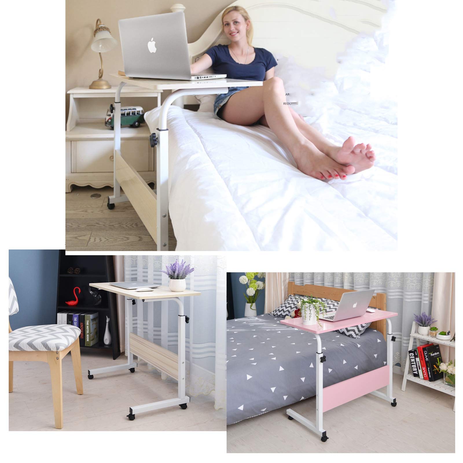 QWEASDF Adjustable Mobile Laptop Desk with Wheels - Portable Sofa Side Table, Rolling Computer Stand for Home Office & Bedroom - Perfect for Working from Couch, Under Bed Storage & Small Space Organization