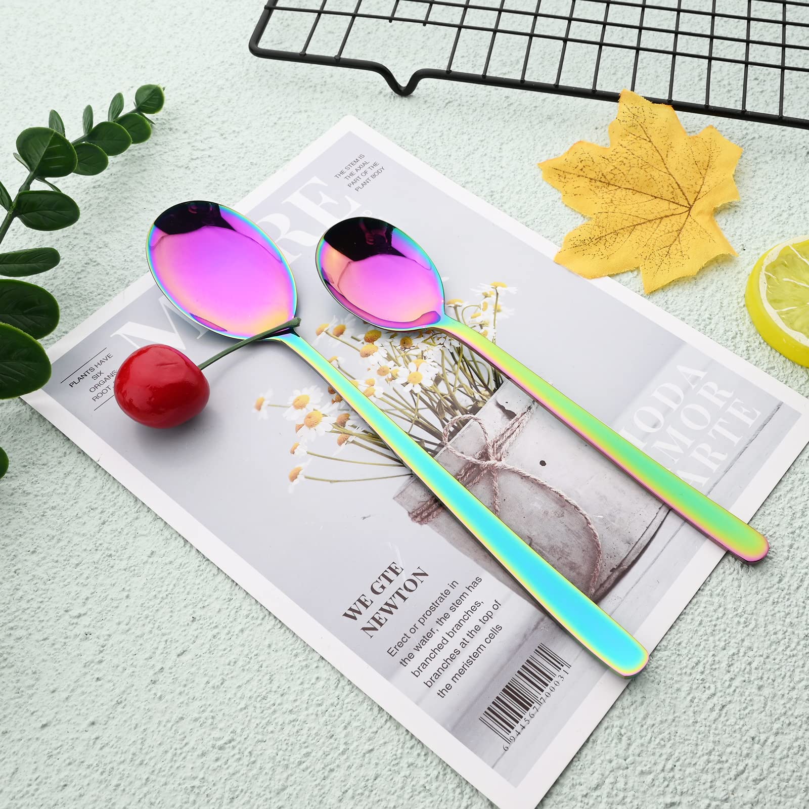 30-Piece Korean Style Silverware Set - Reusable SUS304 Stainless Steel Fork & Spoon Set - Mirror Finish Rainbow Utensils - Dishwasher Safe & Portable Flatware for Picnics, Parties & Home Dining